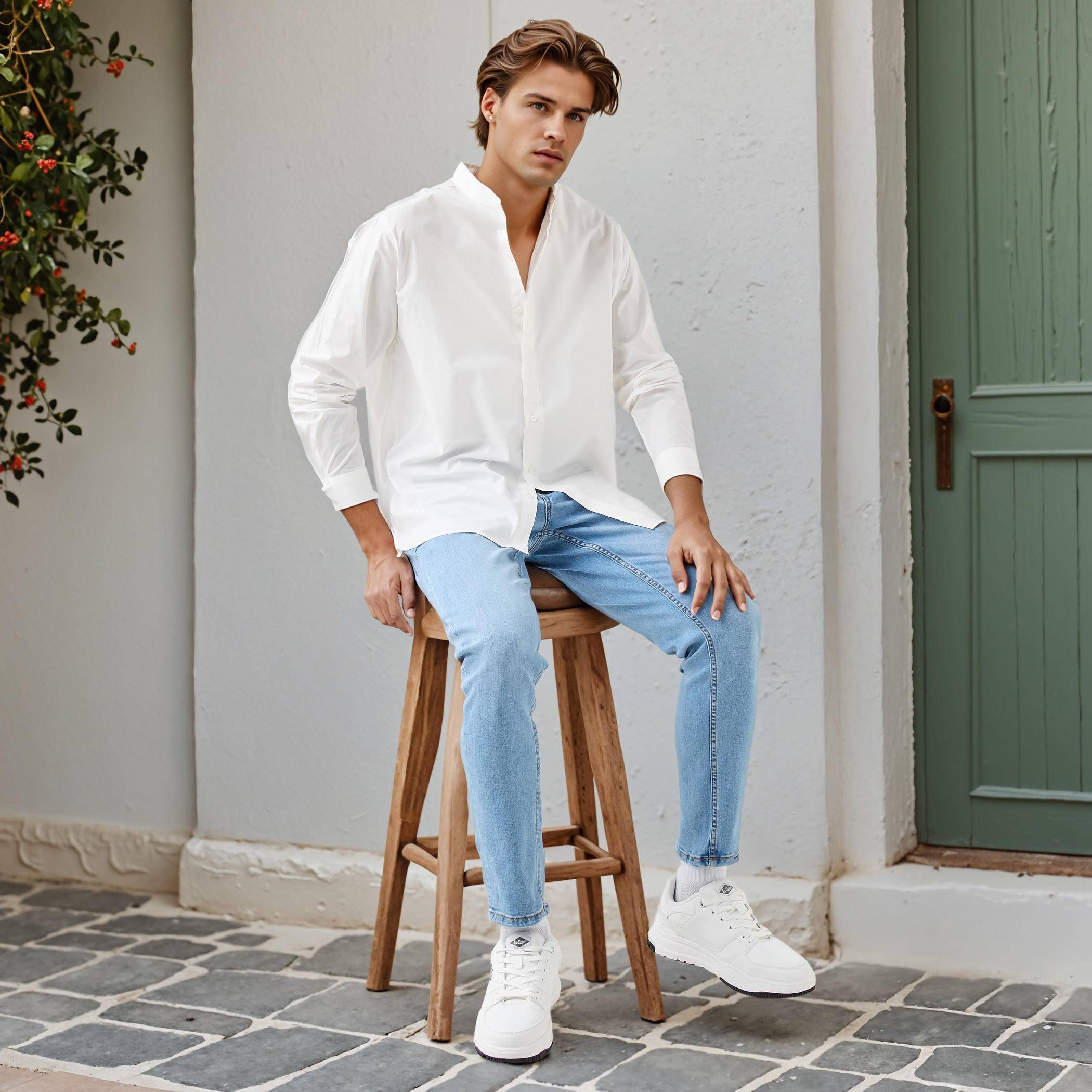Relaxed Fit Mandarin Collar Shirt-men-clothing-shirts-image-2