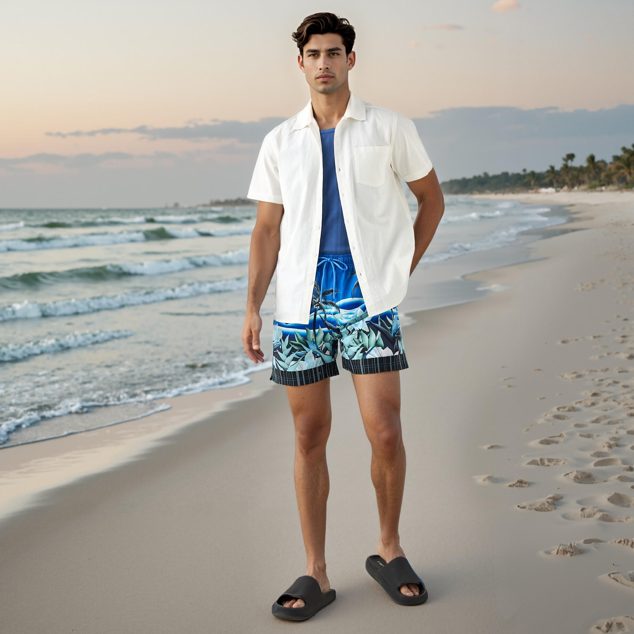 شورت سباحة بطبعات استوائية مع جيوب-sports-men-clothing-swimwear-image-2
