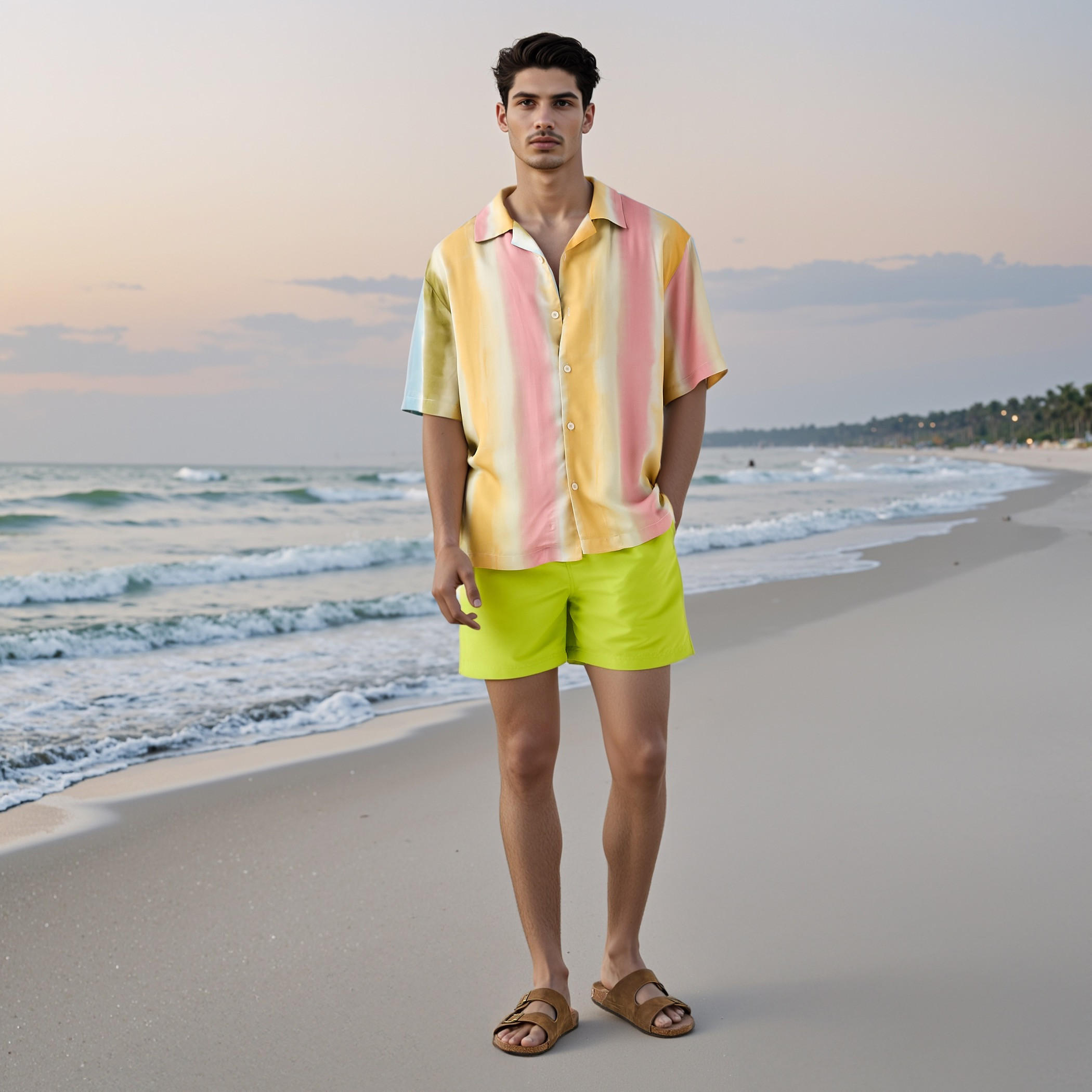 Drawstring Closure Swim Shorts with Pockets-sports-men-clothing-swimwear-image-2