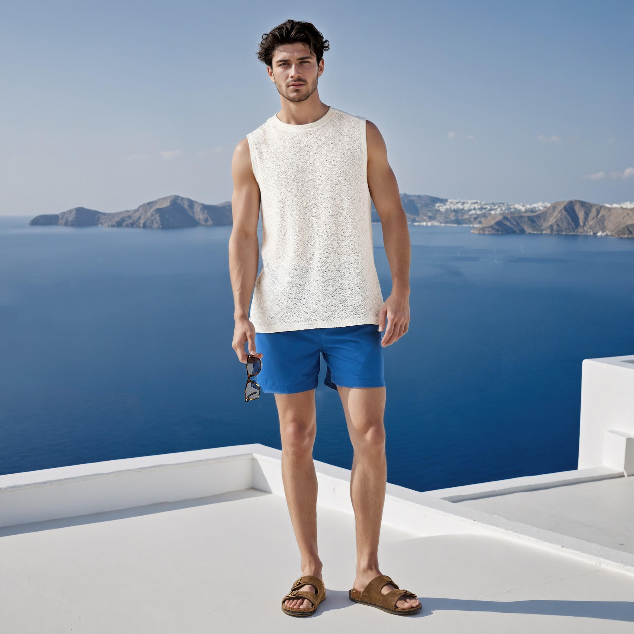 Drawstring Closure Swim Shorts with Pockets-sports-men-clothing-swimwear-image-2