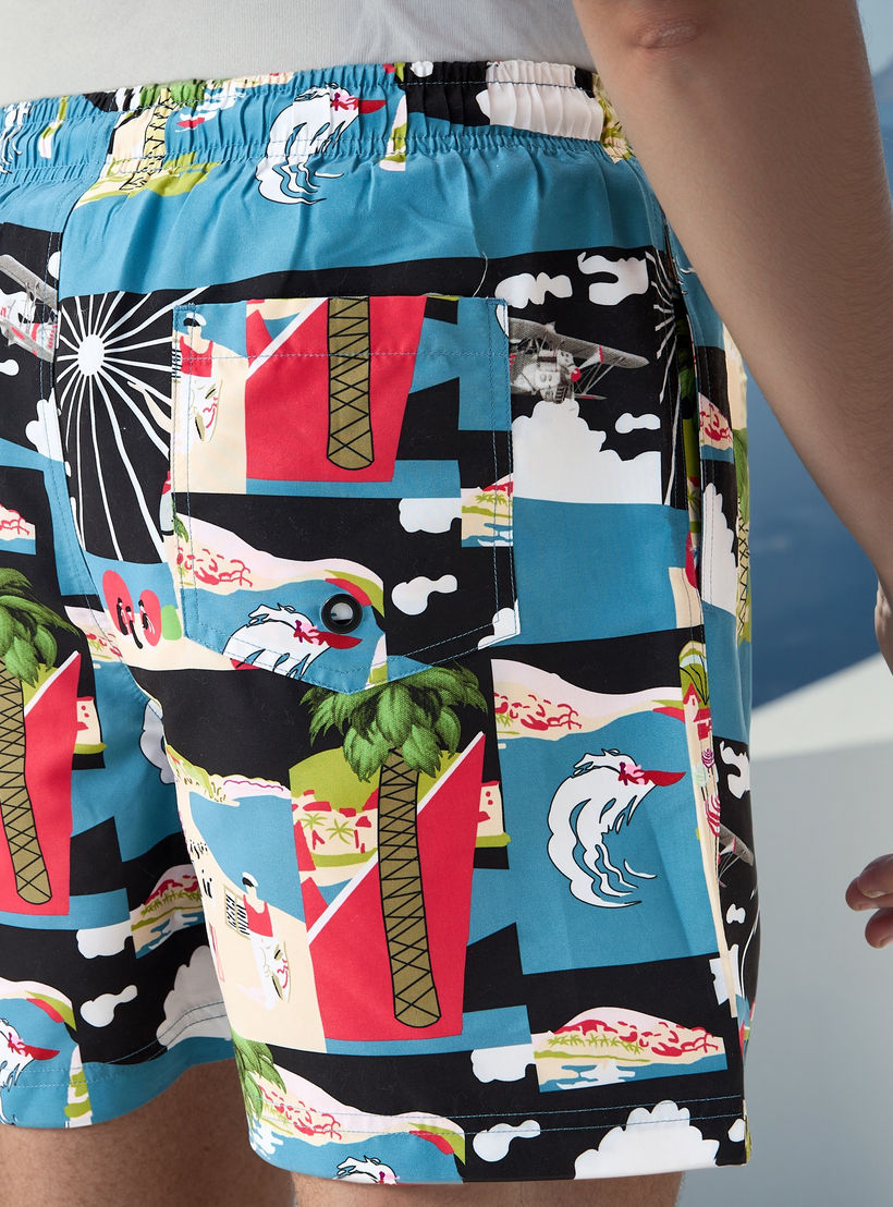 Graphic Print Swim Shorts with Pockets-sports-men-clothing-swimwear-image-5