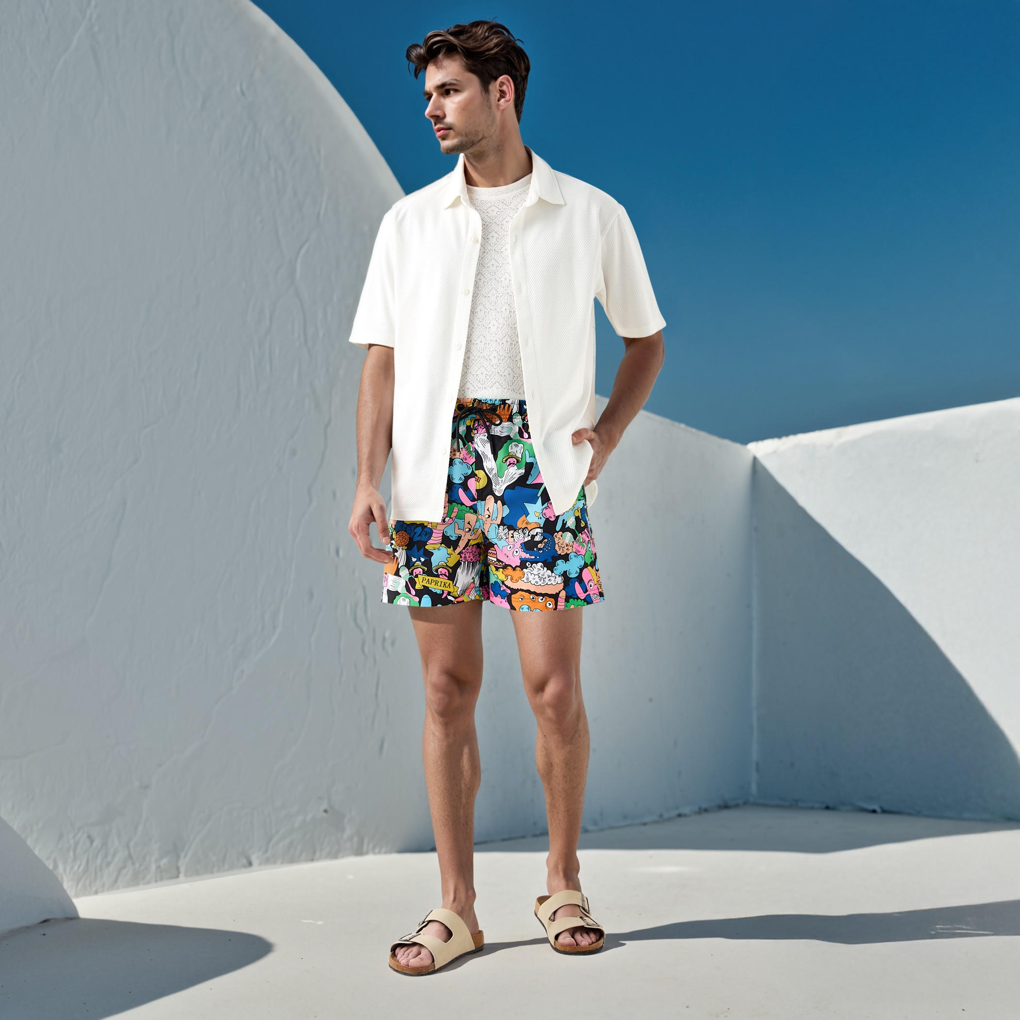 شورت سباحة برباط إغلاق وجيوب وطبعات-sports-men-clothing-swimwear-image-2