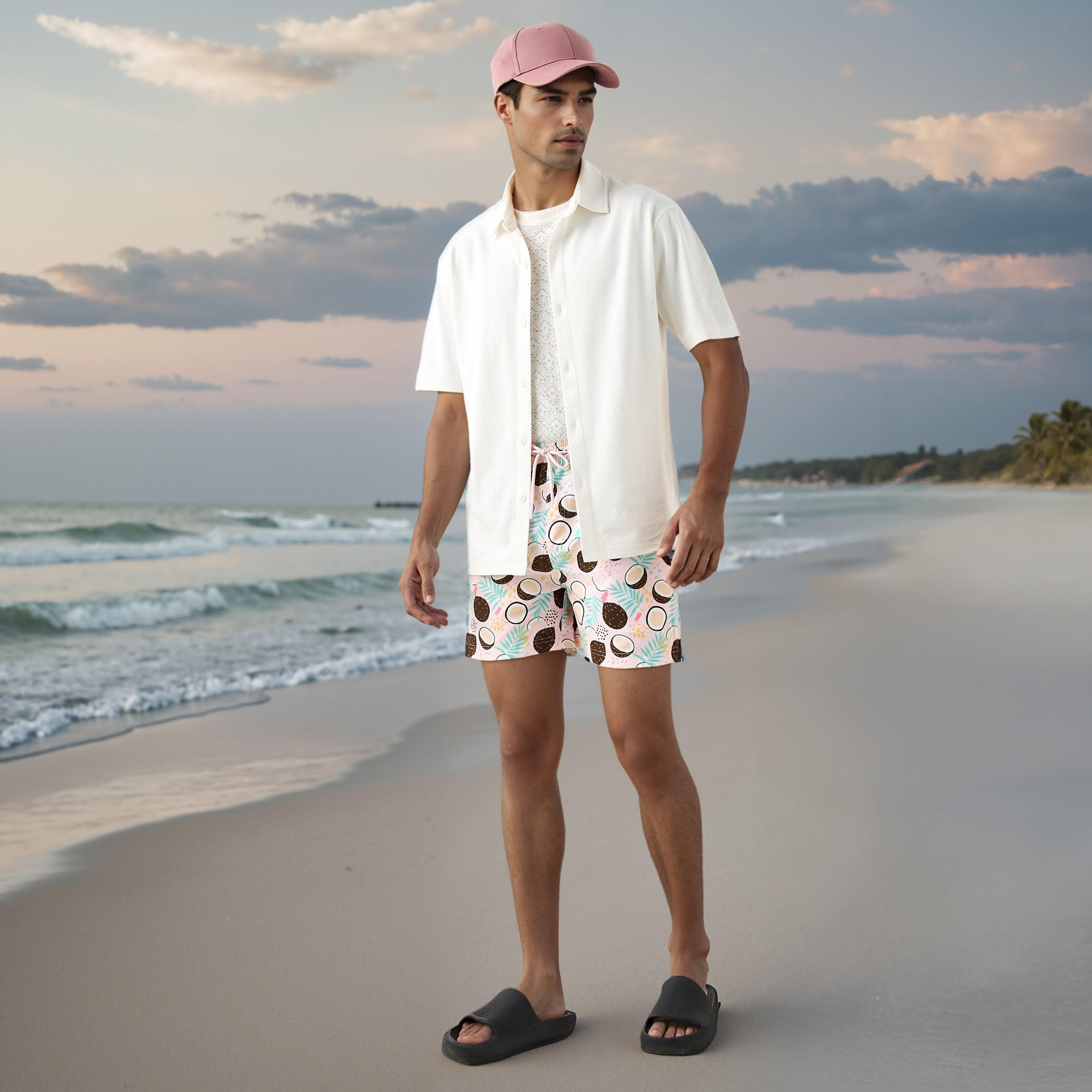 شورت سباحة بطبعات جوز هند ورباط إغلاق-sports-men-clothing-swimwear-image-4