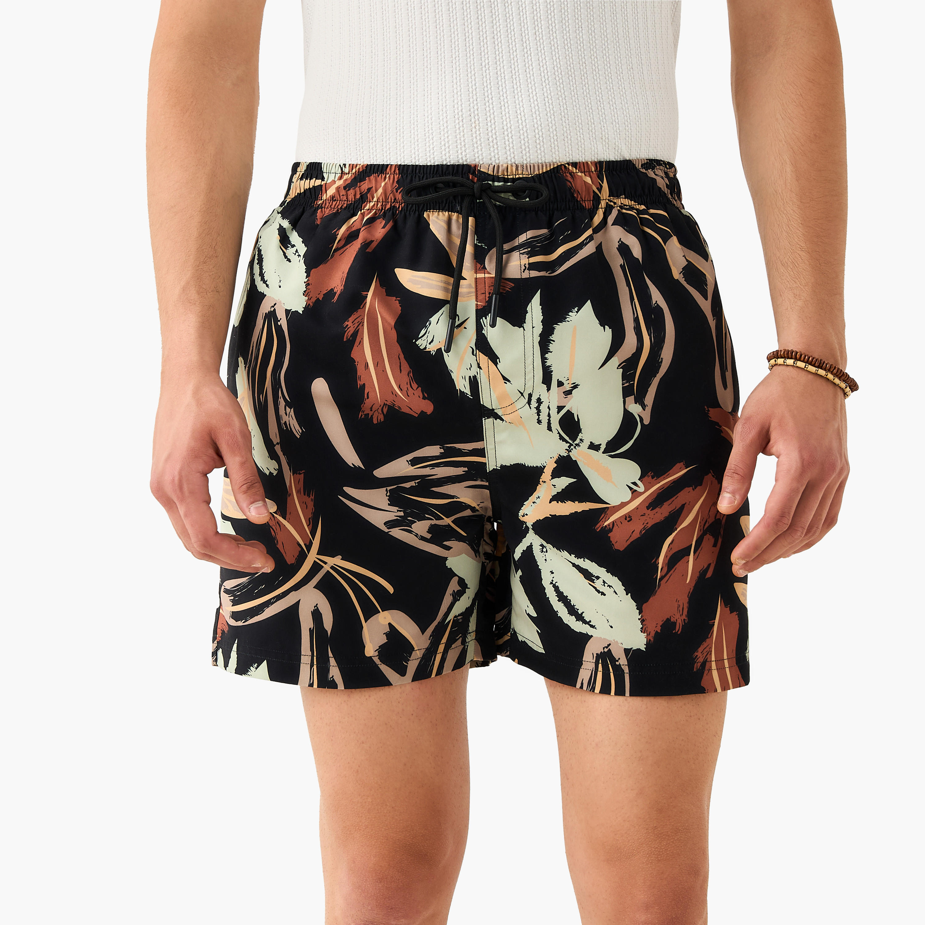 Abstract Print Swim Shorts with Pockets-sports-men-clothing-swimwear-image-1