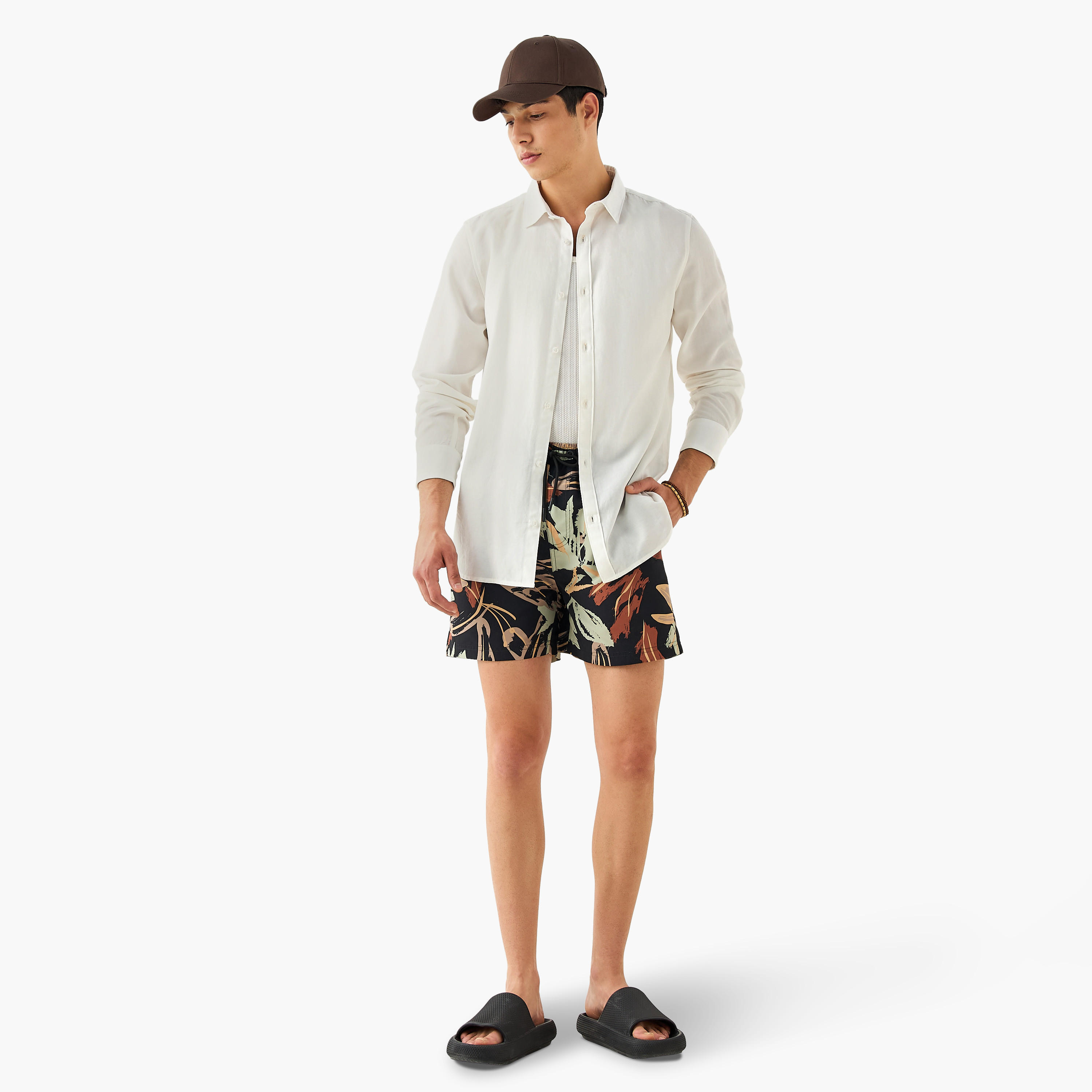 Abstract Print Swim Shorts with Pockets-sports-men-clothing-swimwear-image-2
