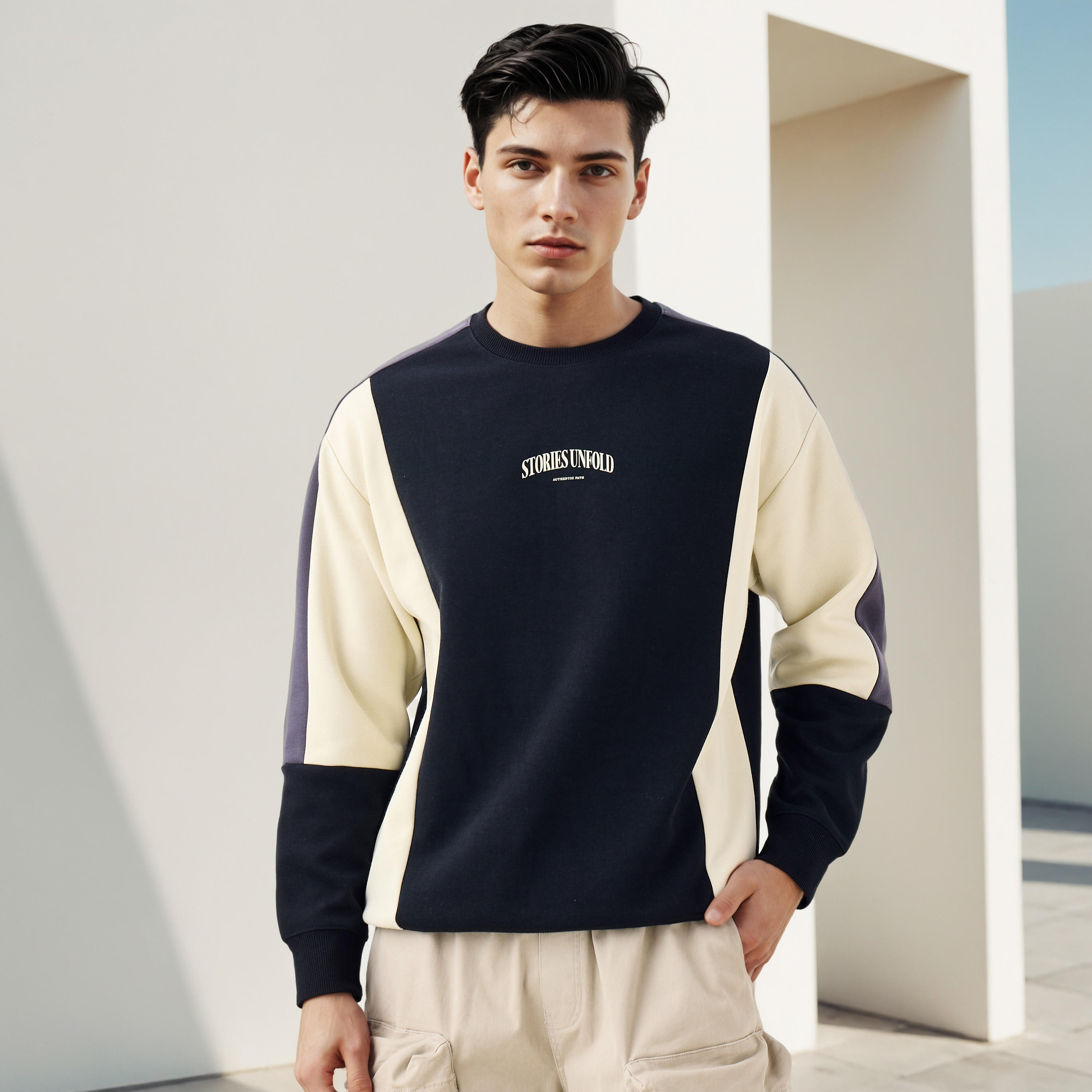 Colourblock Crew Neck Sweatshirt-men-winterwear-hoodiesandsweatshirts-image-1
