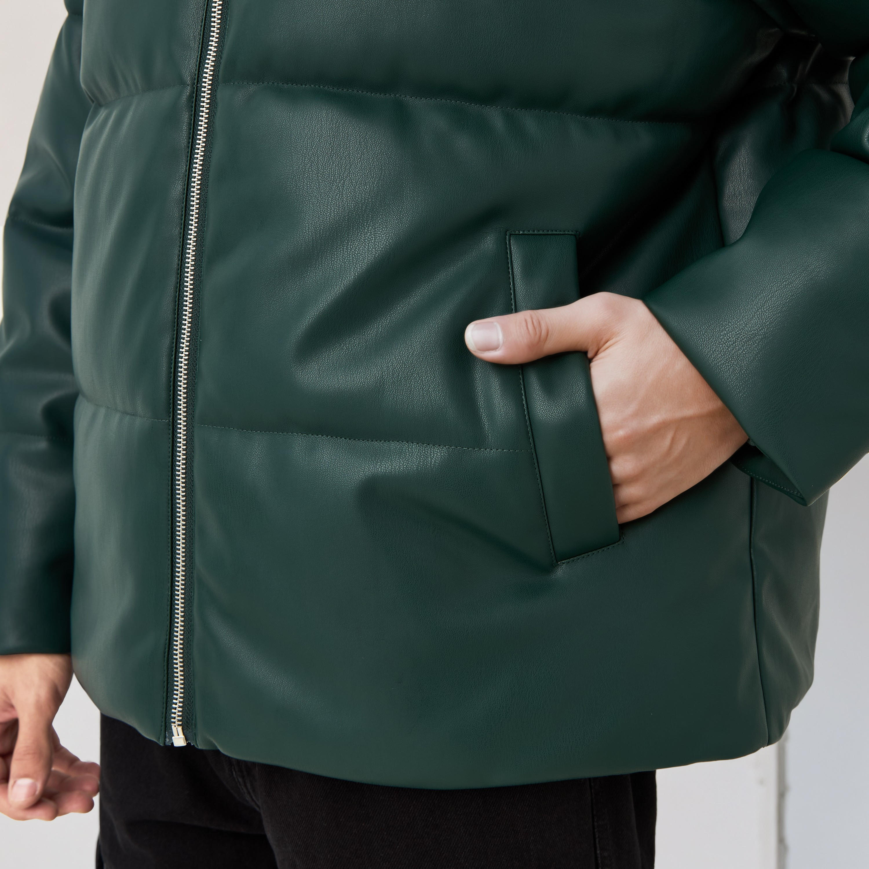 جاكيت بومبر من البولي يوريثان بقصّة عادية وياقة عالية للرجال-men-clothing-jacketsandblazers-jackets-image-4