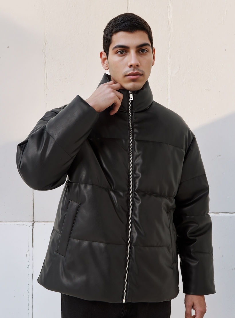 جاكيت بومبر من البولي يوريثان بقصّة عادية وياقة عالية للرجال-men-clothing-jacketsandblazers-jackets-image-5