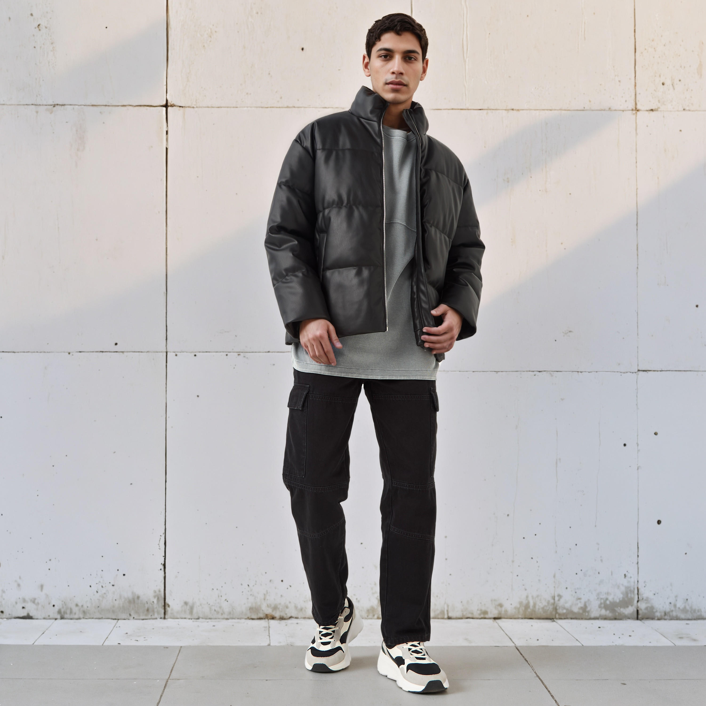 جاكيت بومبر من البولي يوريثان بقصّة عادية وياقة عالية للرجال-men-clothing-jacketsandblazers-jackets-image-4
