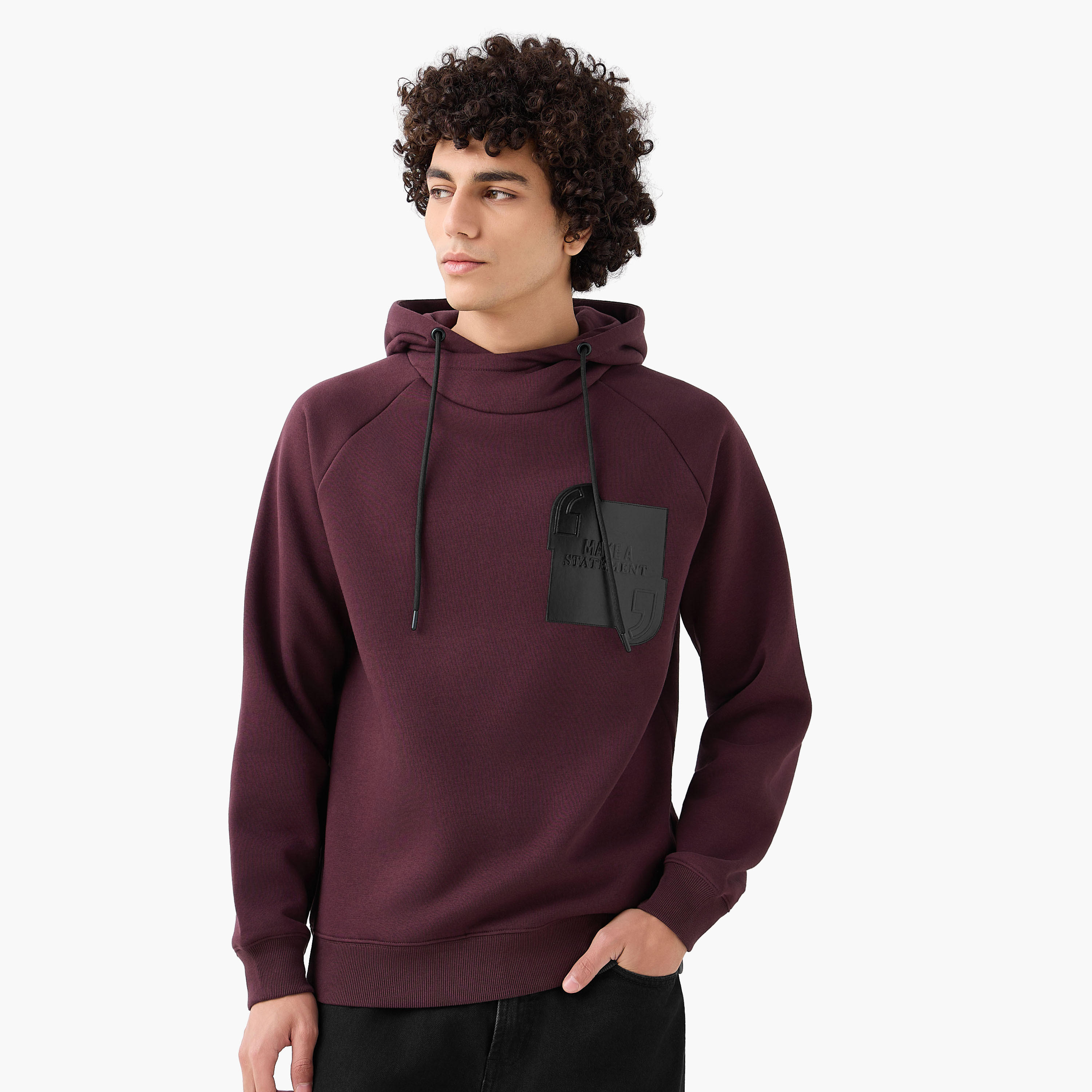 Men Slogan Applique Funnel Neck Hoodie-men-winterwear-hoodiesandsweatshirts-image-1