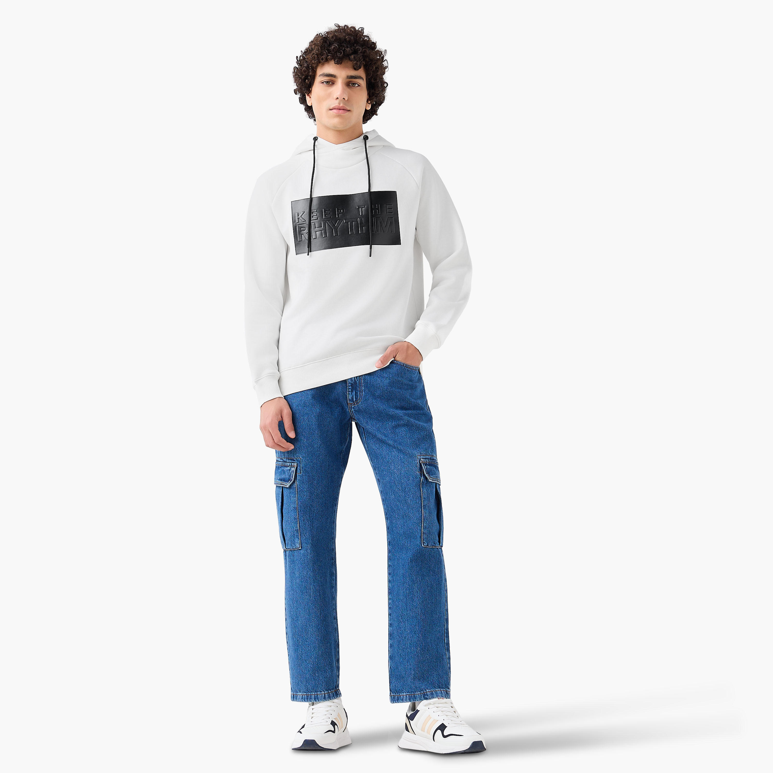 Men Slogan Applique Funnel Neck Hoodie-men-winterwear-hoodiesandsweatshirts-image-2