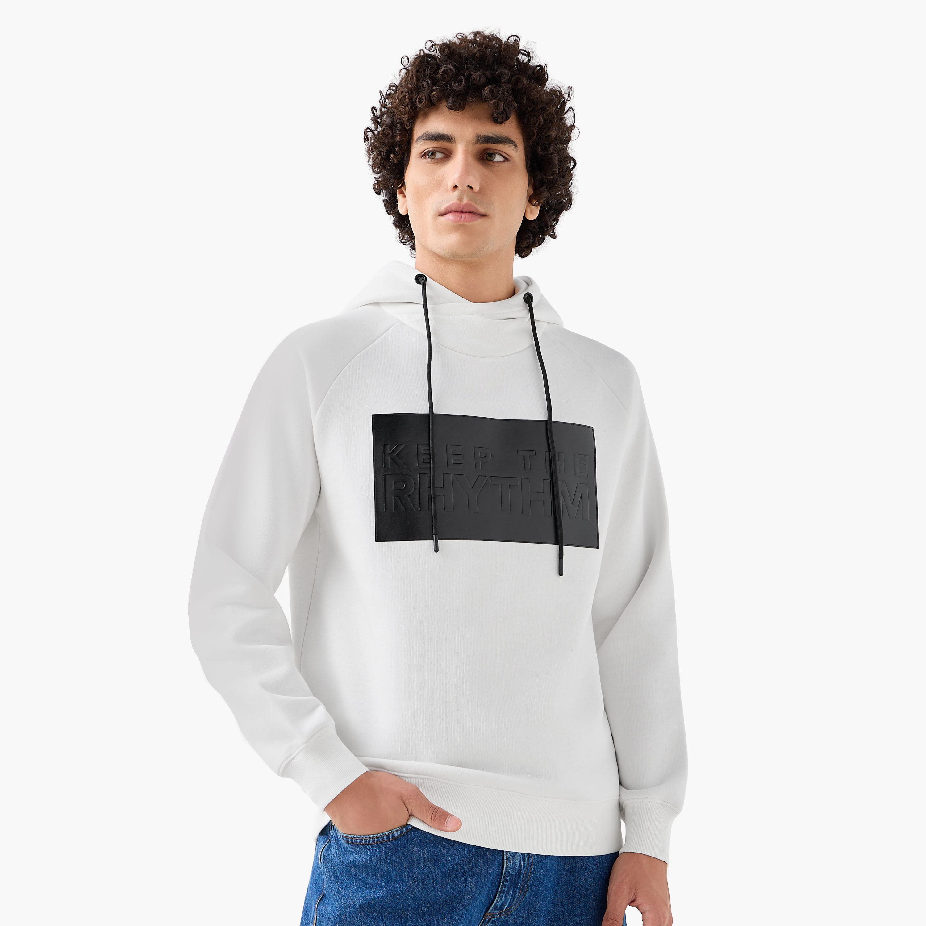 Men Slogan Applique Funnel Neck Hoodie-men-winterwear-hoodiesandsweatshirts-image-1