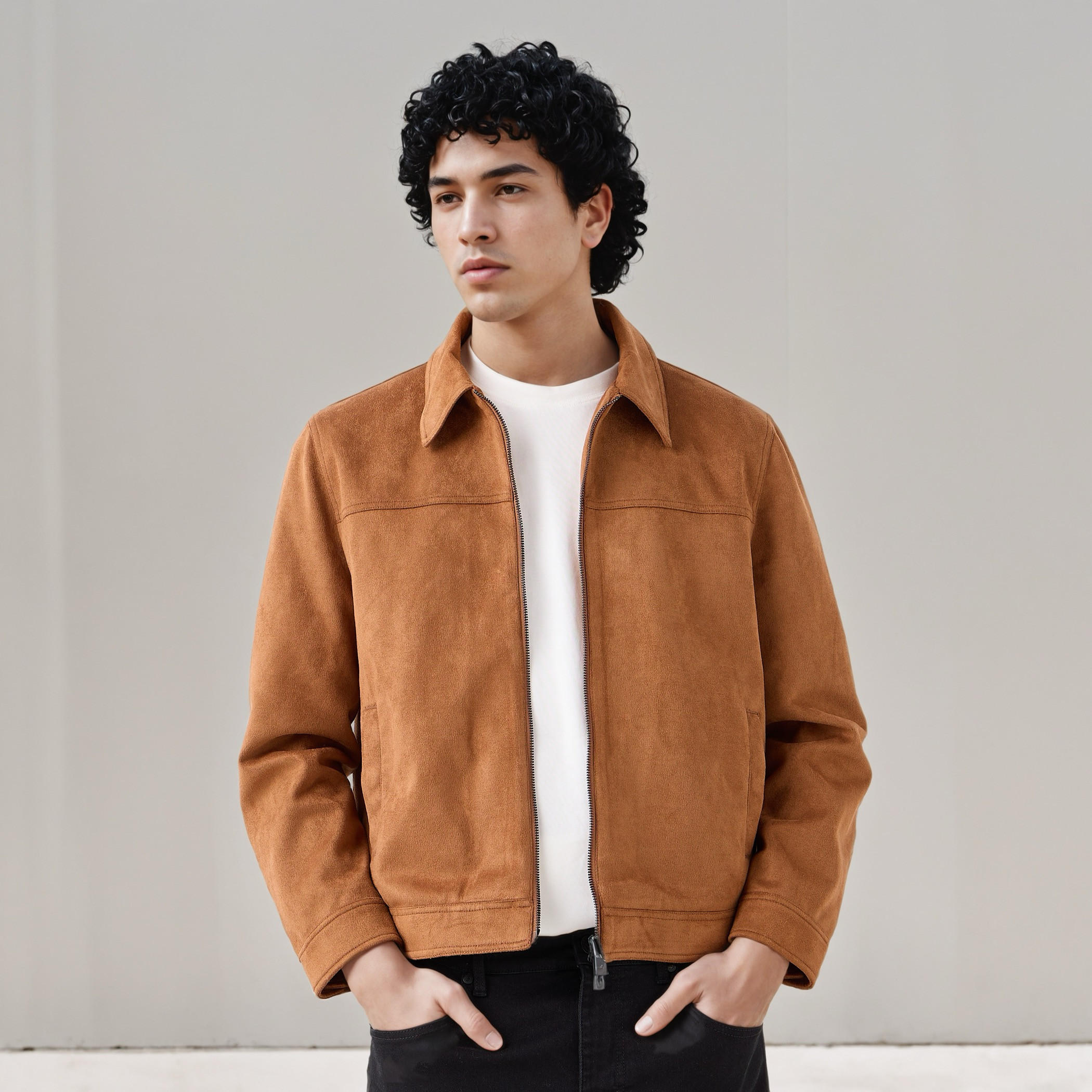 جاكيت تراكر جلد سويدي بقصة عادية للرجال-men-clothing-jacketsandblazers-jackets-image-1