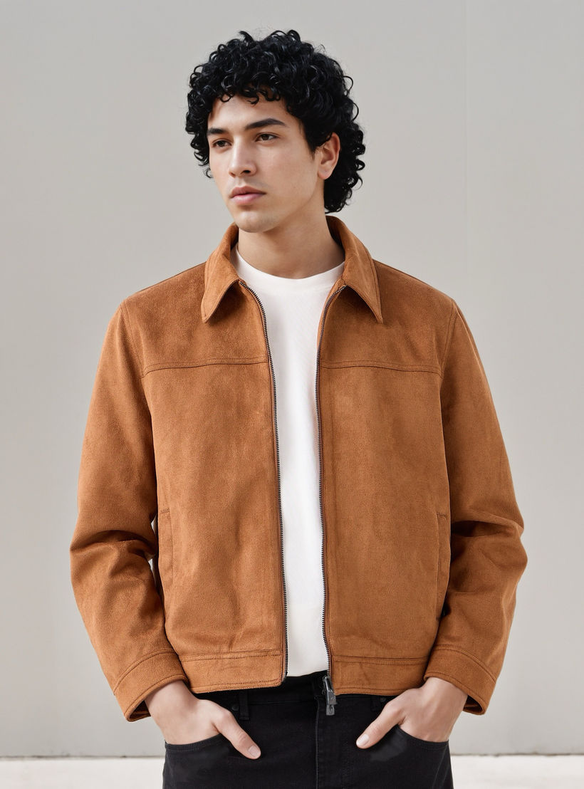 جاكيت تراكر جلد سويدي بقصة عادية للرجال-men-clothing-jacketsandblazers-jackets-image-1