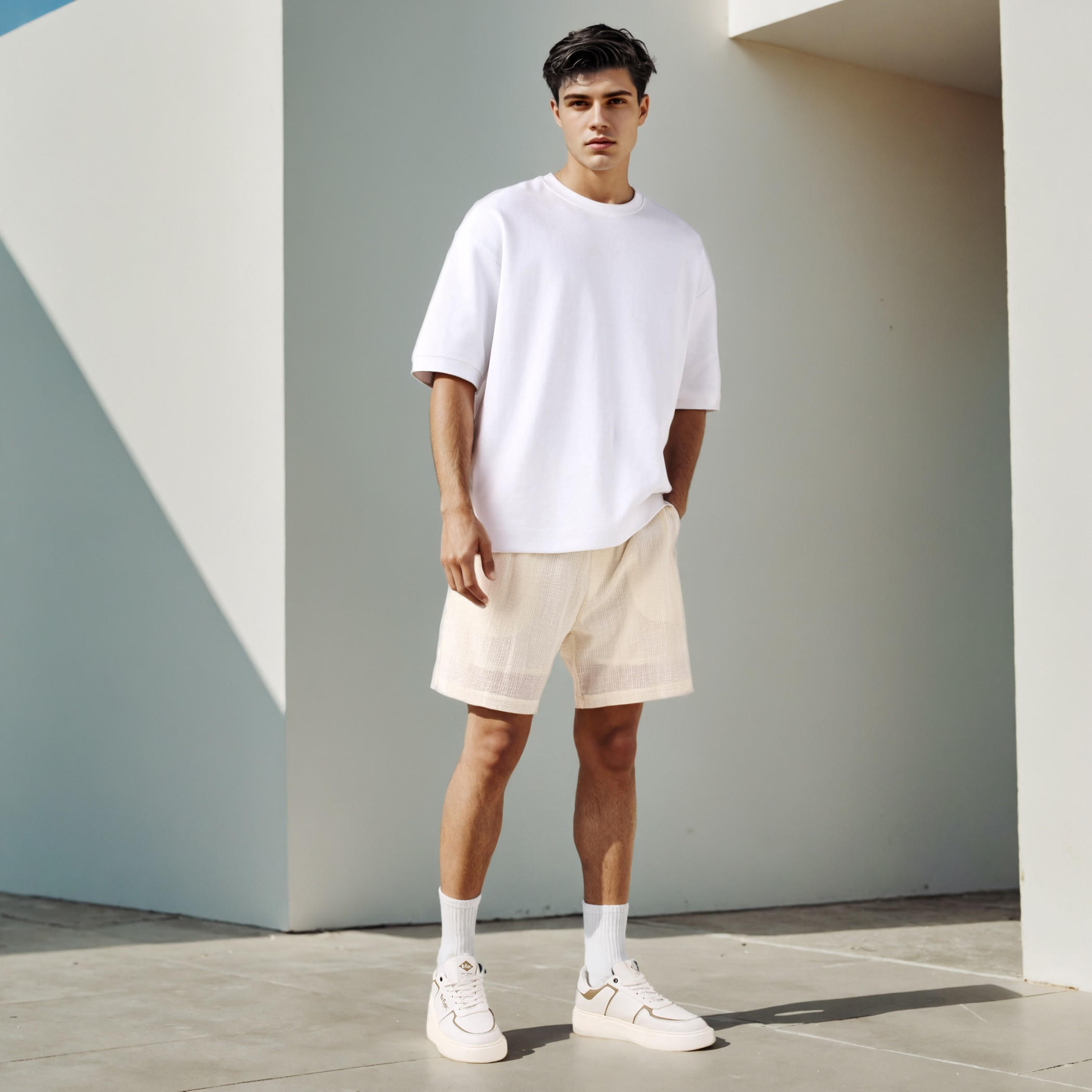 Jacquard Textured Regular Fit Linen Blend Shorts with Pockets-men-clothing-bottoms-shorts-image-2