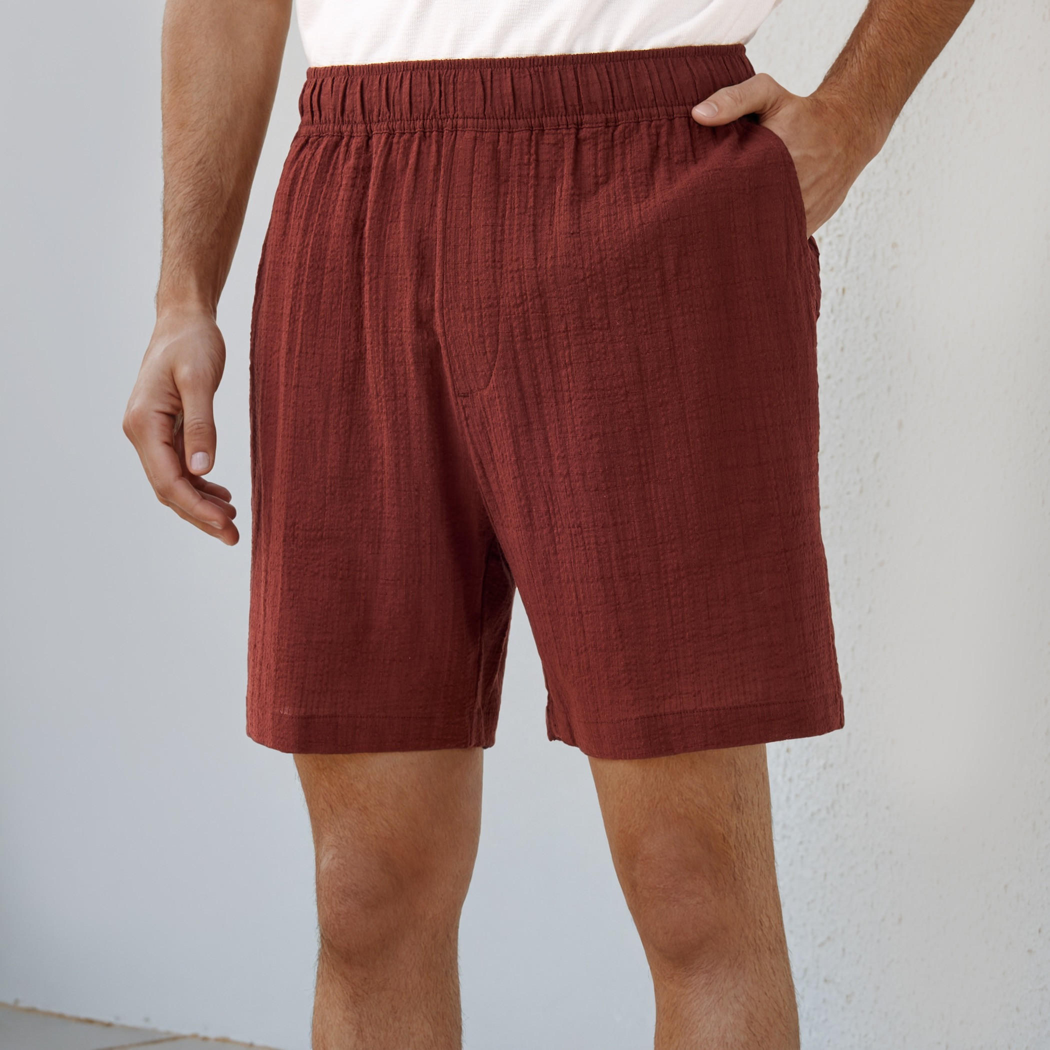 Jacquard Textured Regular Fit Linen Blend Shorts with Pockets-men-clothing-bottoms-shorts-image-1