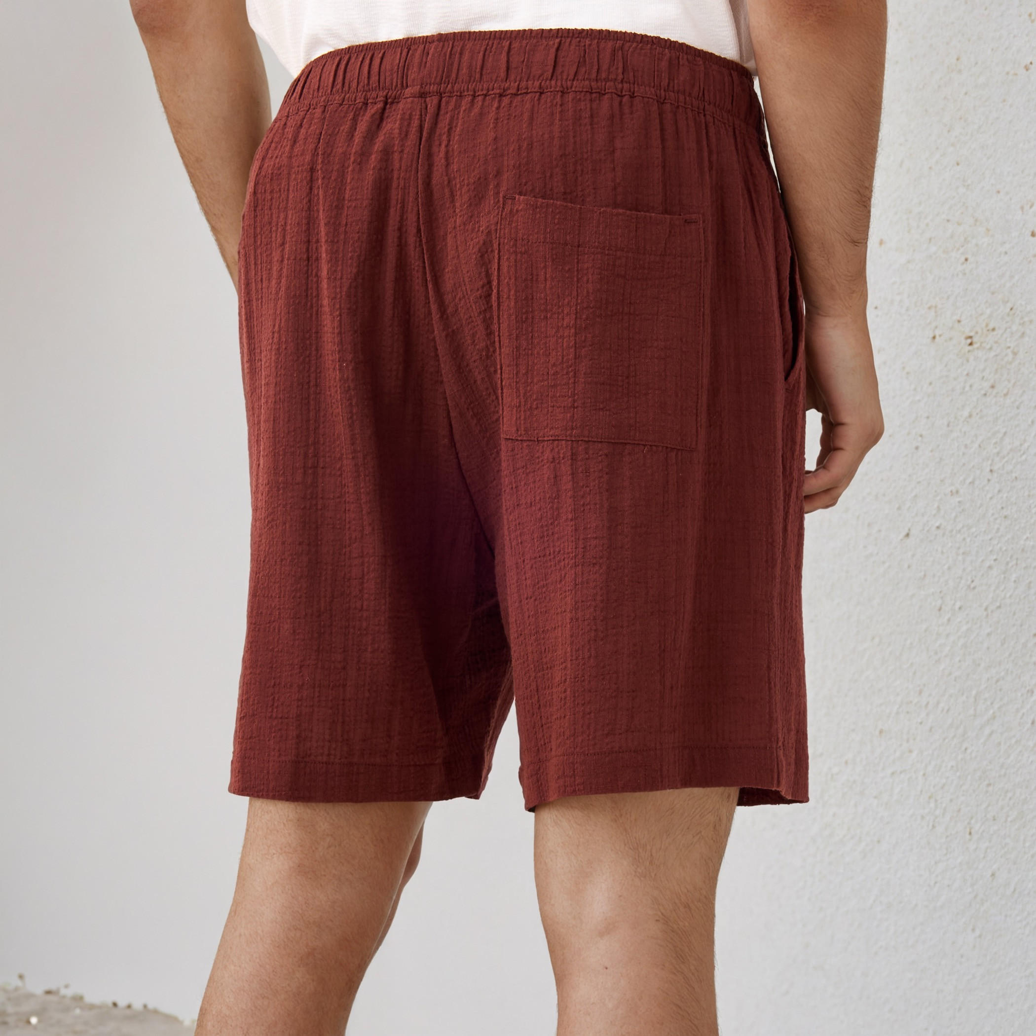 Jacquard Textured Regular Fit Linen Blend Shorts with Pockets-men-clothing-bottoms-shorts-image-3