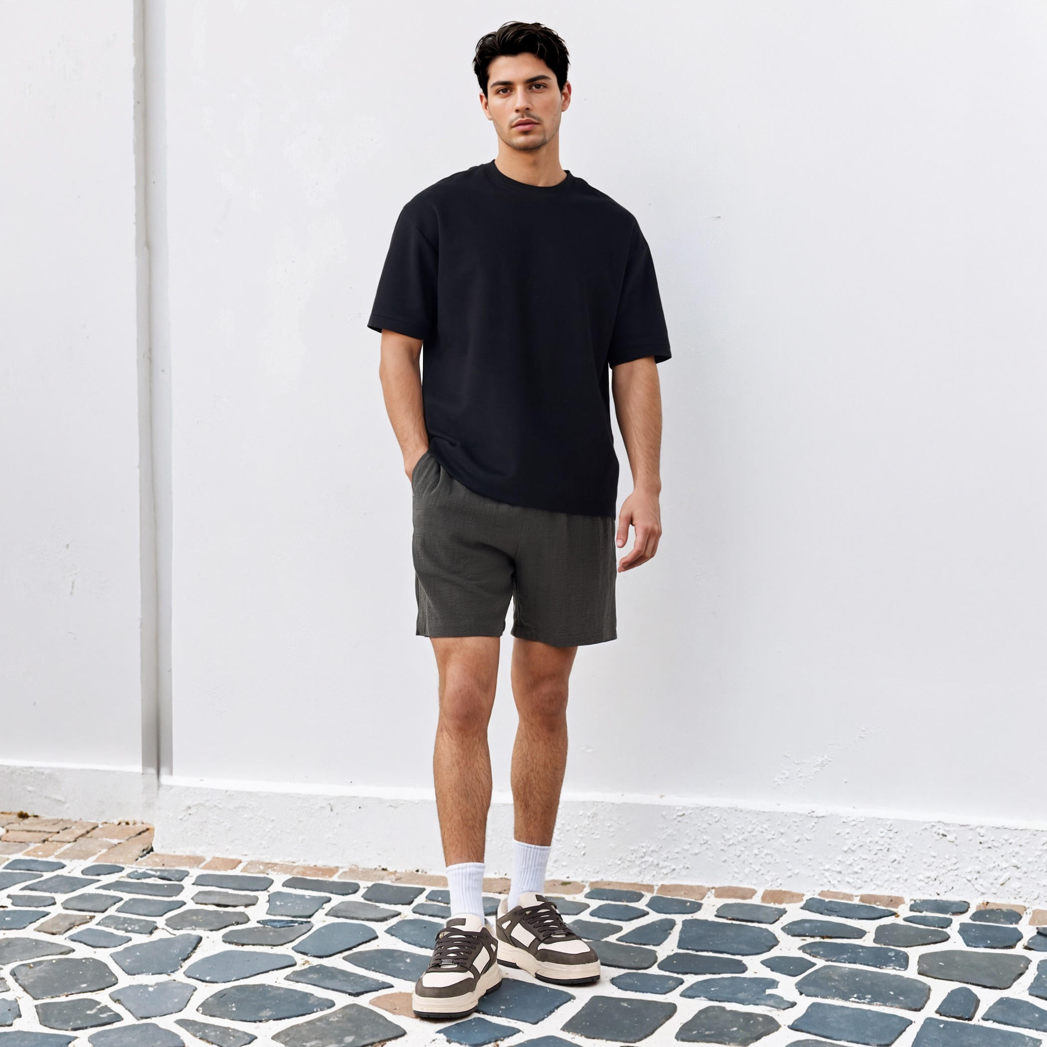 شورت جاكار بارز الملمس بقصّة عادية وجيوب-men-clothing-bottoms-shorts-image-5
