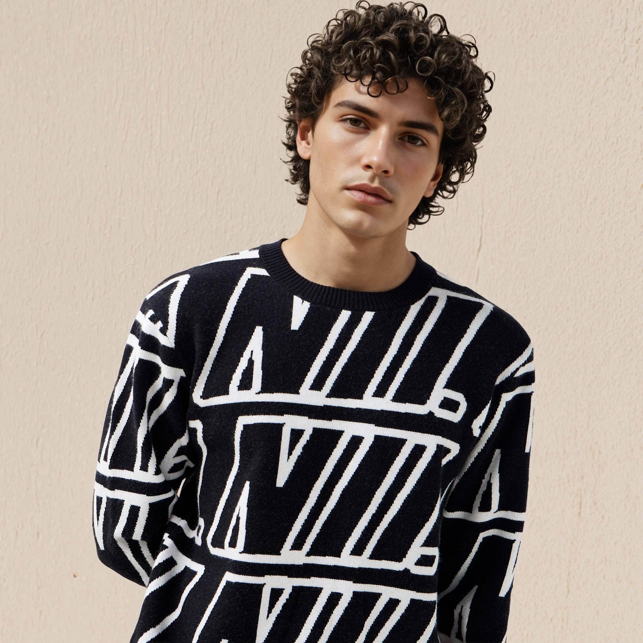 كنزة بطبعات وياقة ضيقة للرجال-men-clothing-sweatersandpullovers-image-1
