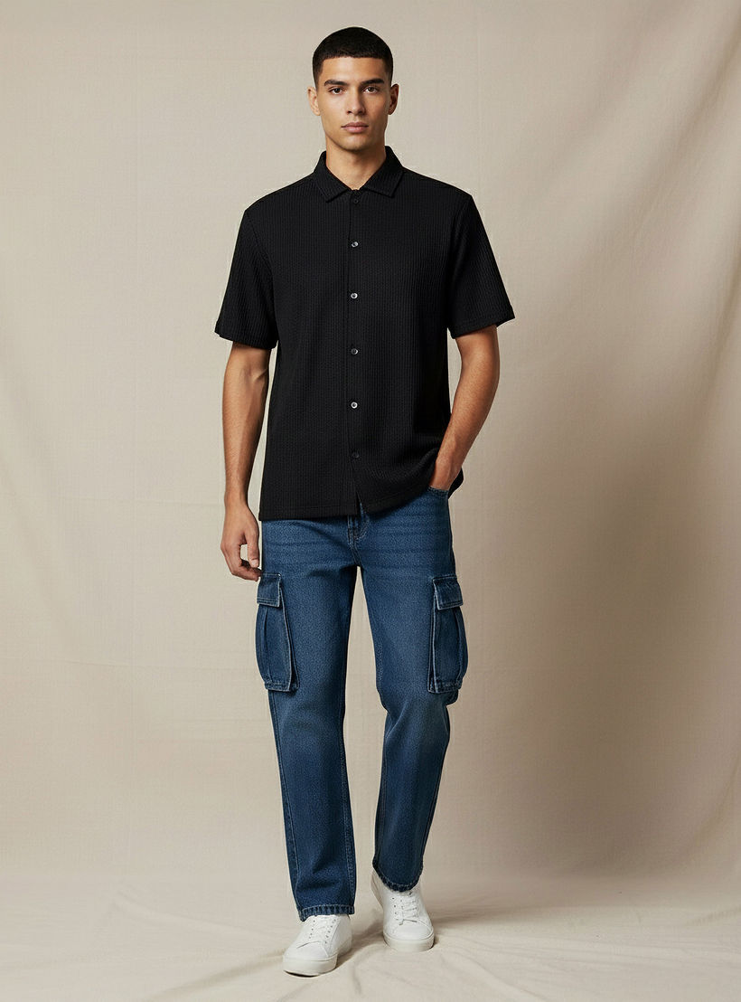 Men Regular Fit Crew Neck Short Sleeve Textured Shirt-men-clothing-tshirtsandpolos-tshirts-image-2