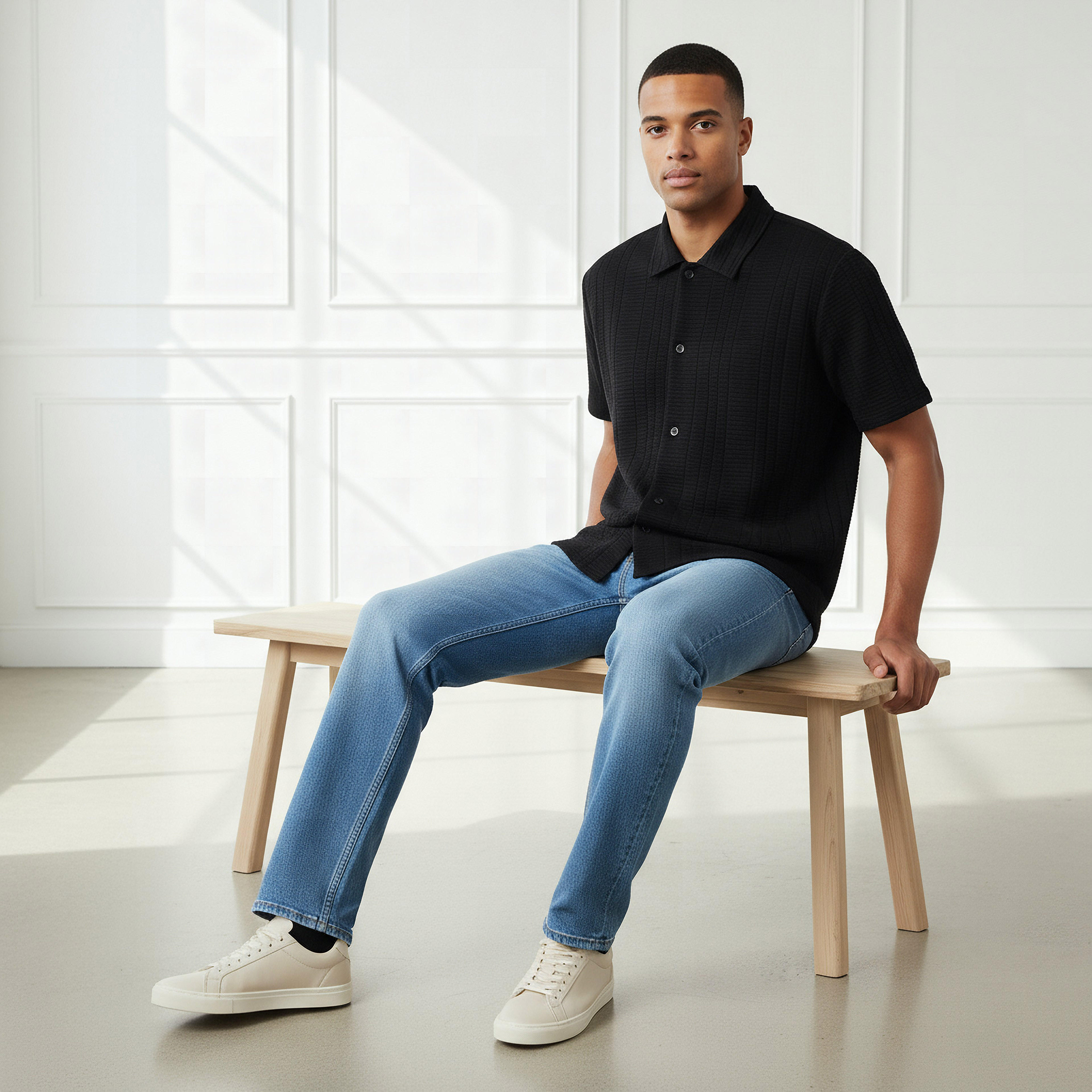 Men Regular Fit Collared Textured Short Sleeves Shirt-men-clothing-shirts-image-5