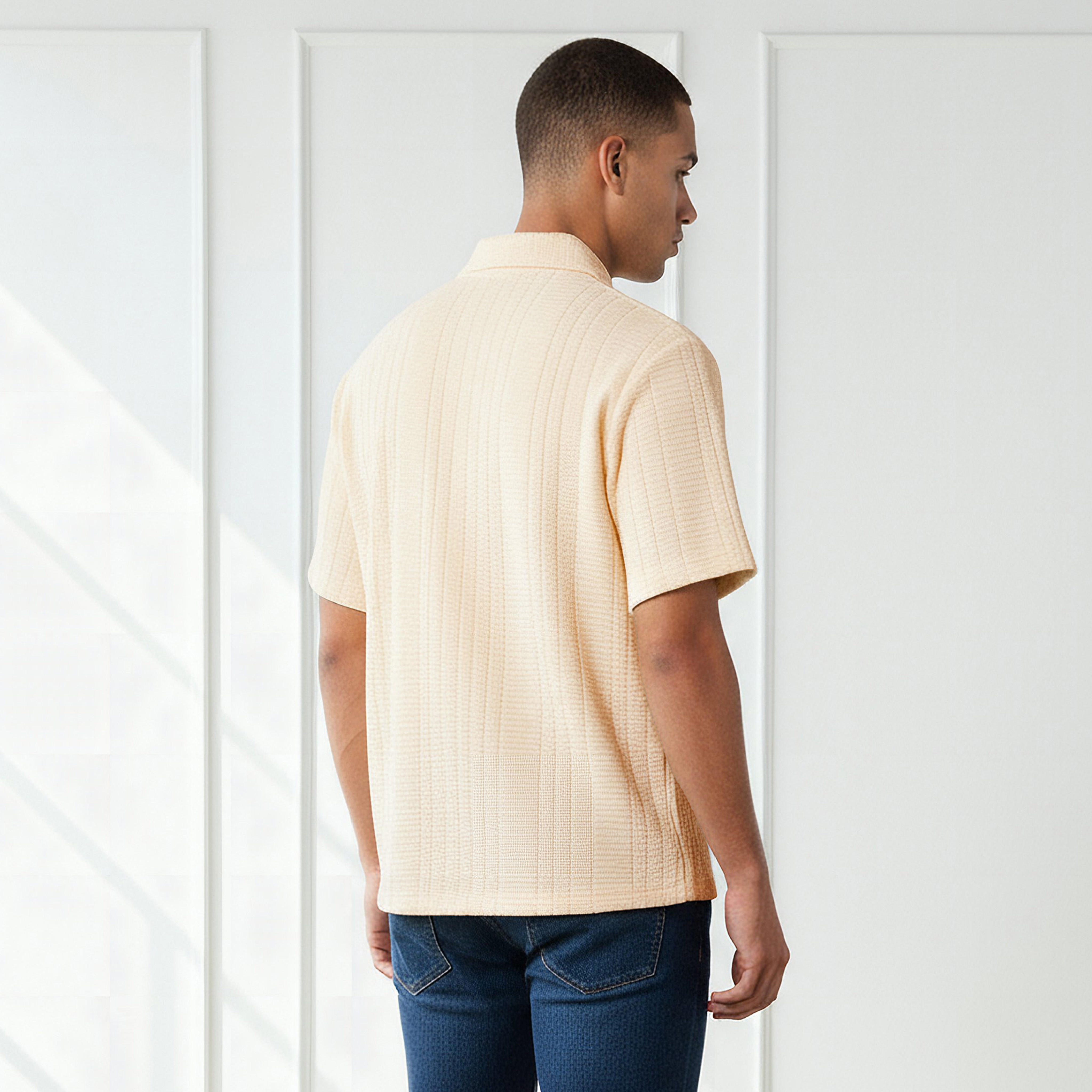 Men Regular Fit Collared Textured Short Sleeves Shirt-men-clothing-shirts-image-3