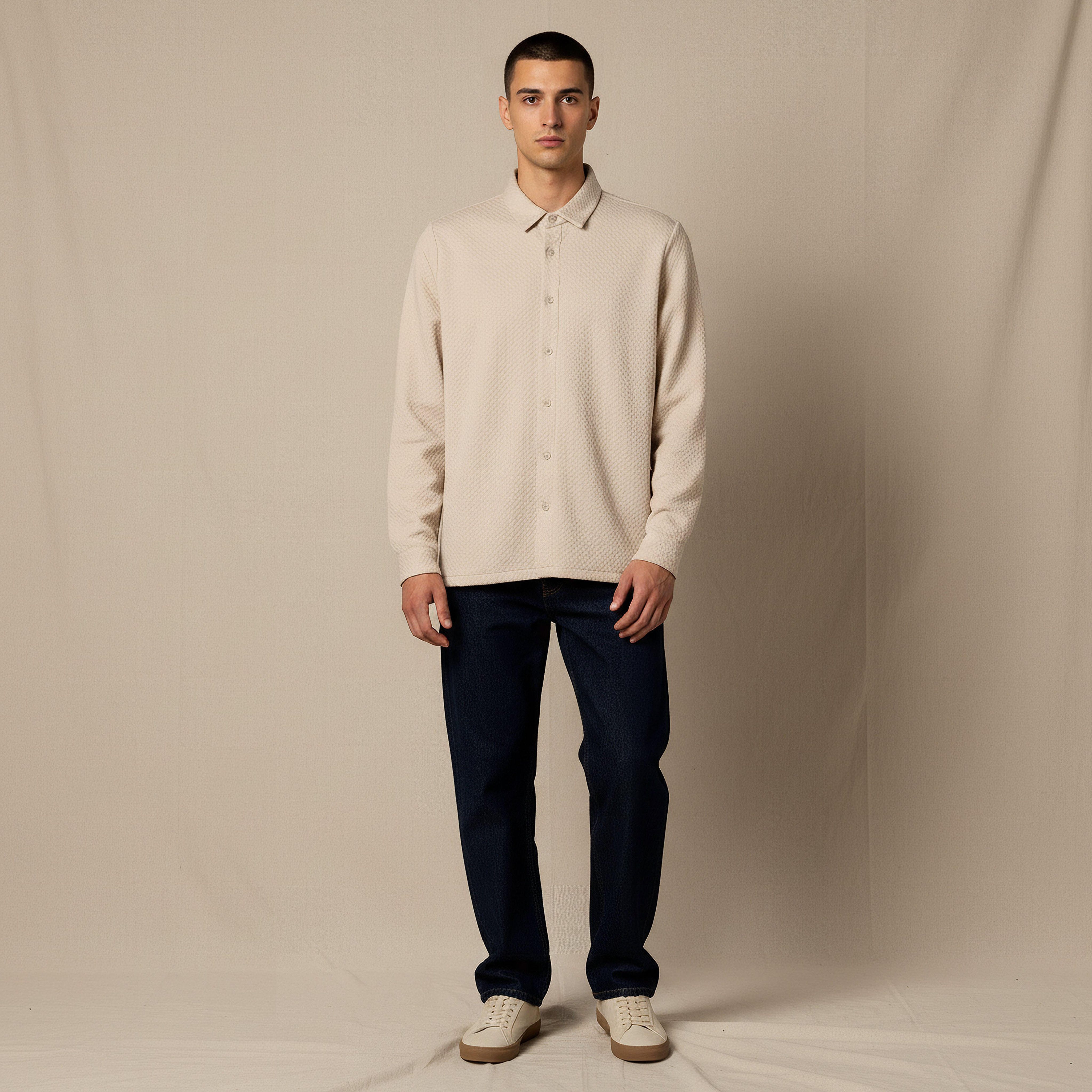 Men Regular Fit Collared Jacquard Textured Long Sleeve Shirt-men-clothing-shirts-image-5