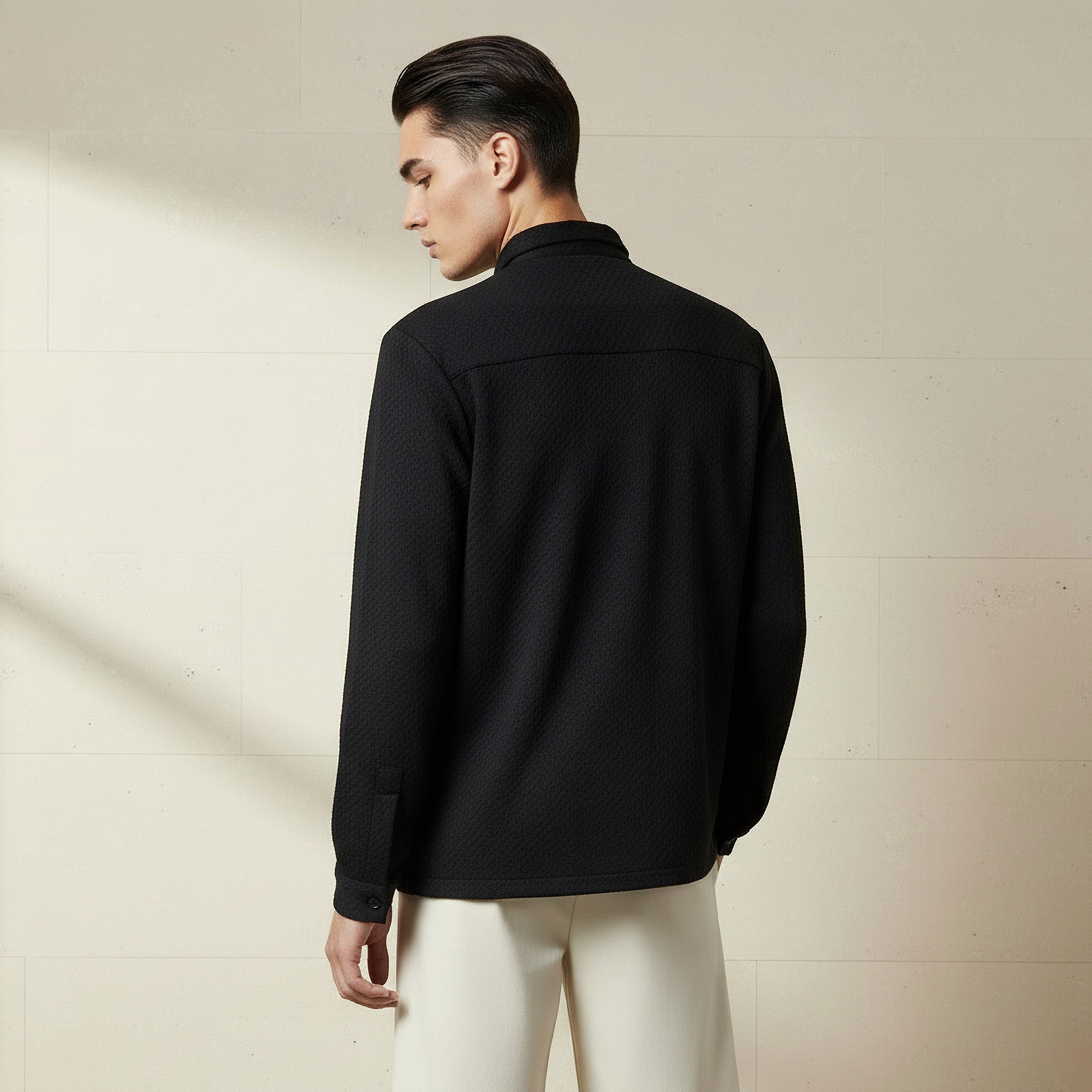 Men Regular Fit Collared Jacquard Textured Long Sleeve Shirt-men-clothing-shirts-image-3