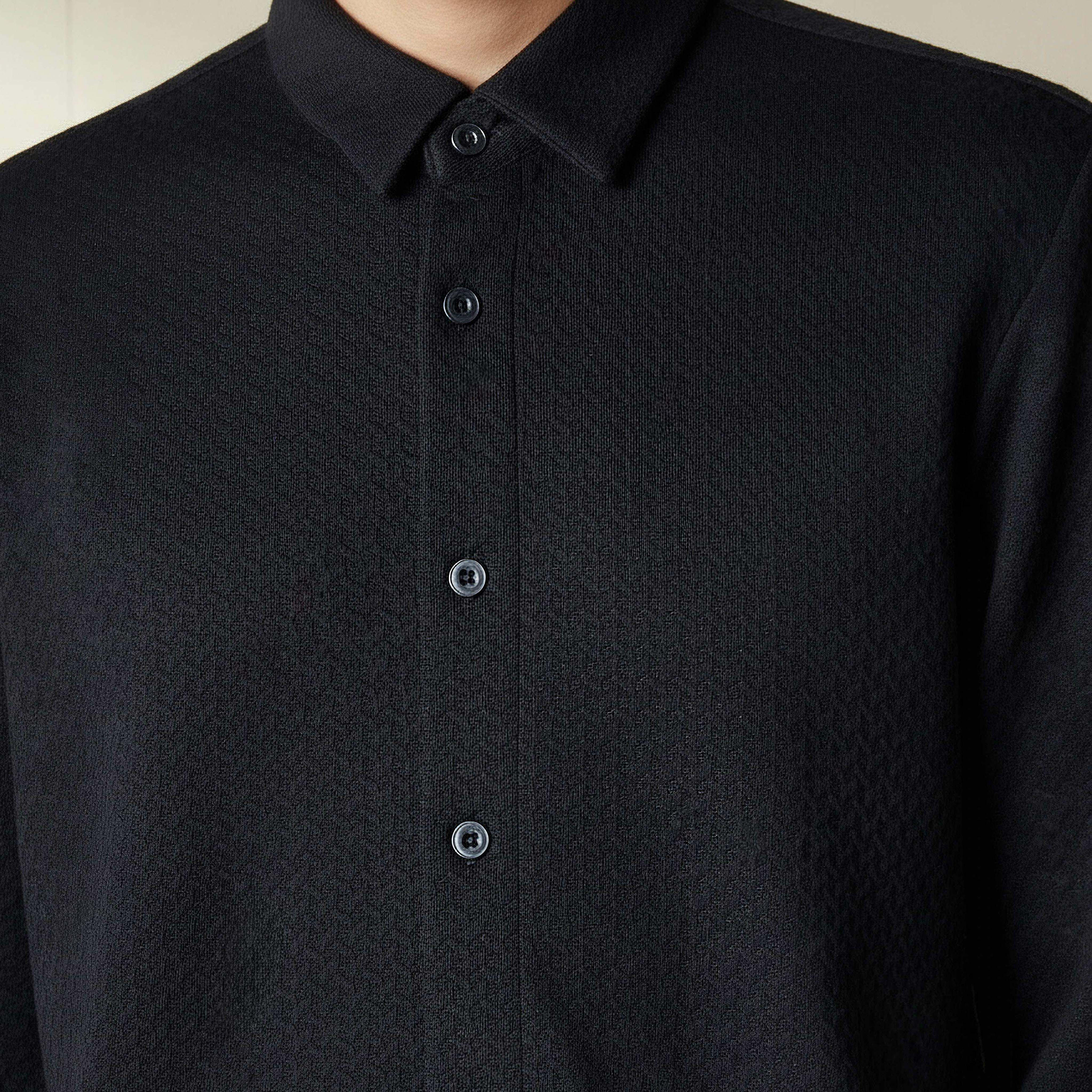 Men Regular Fit Collared Jacquard Textured Long Sleeve Shirt-men-clothing-shirts-image-4