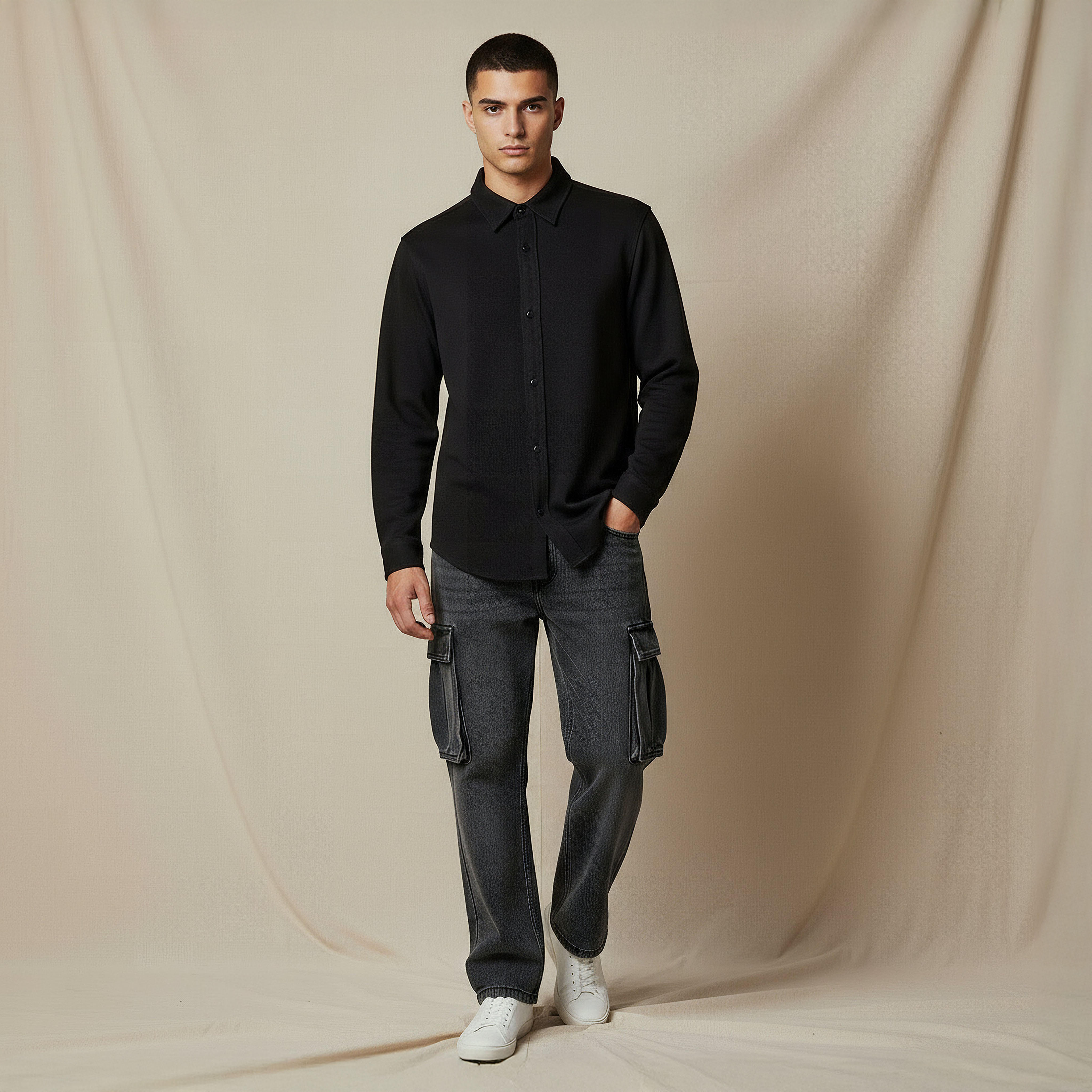 قميص بقصّة عادية وياقة عادية وأكمام طويلة للرجال-men-clothing-shirts-image-3