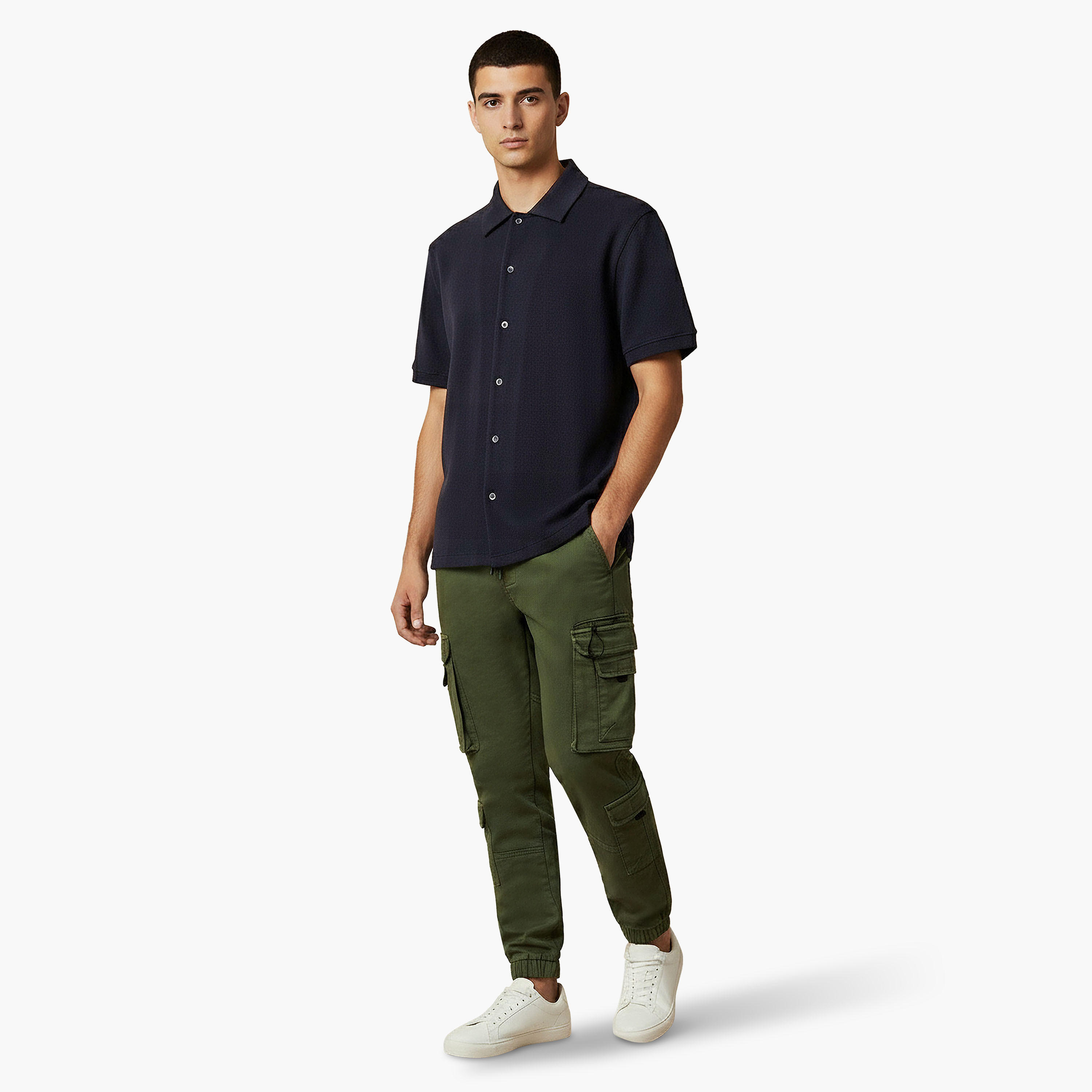 Men Regular Fit Collared Waffle Textured Short Sleeve Shirt-men-clothing-shirts-image-4