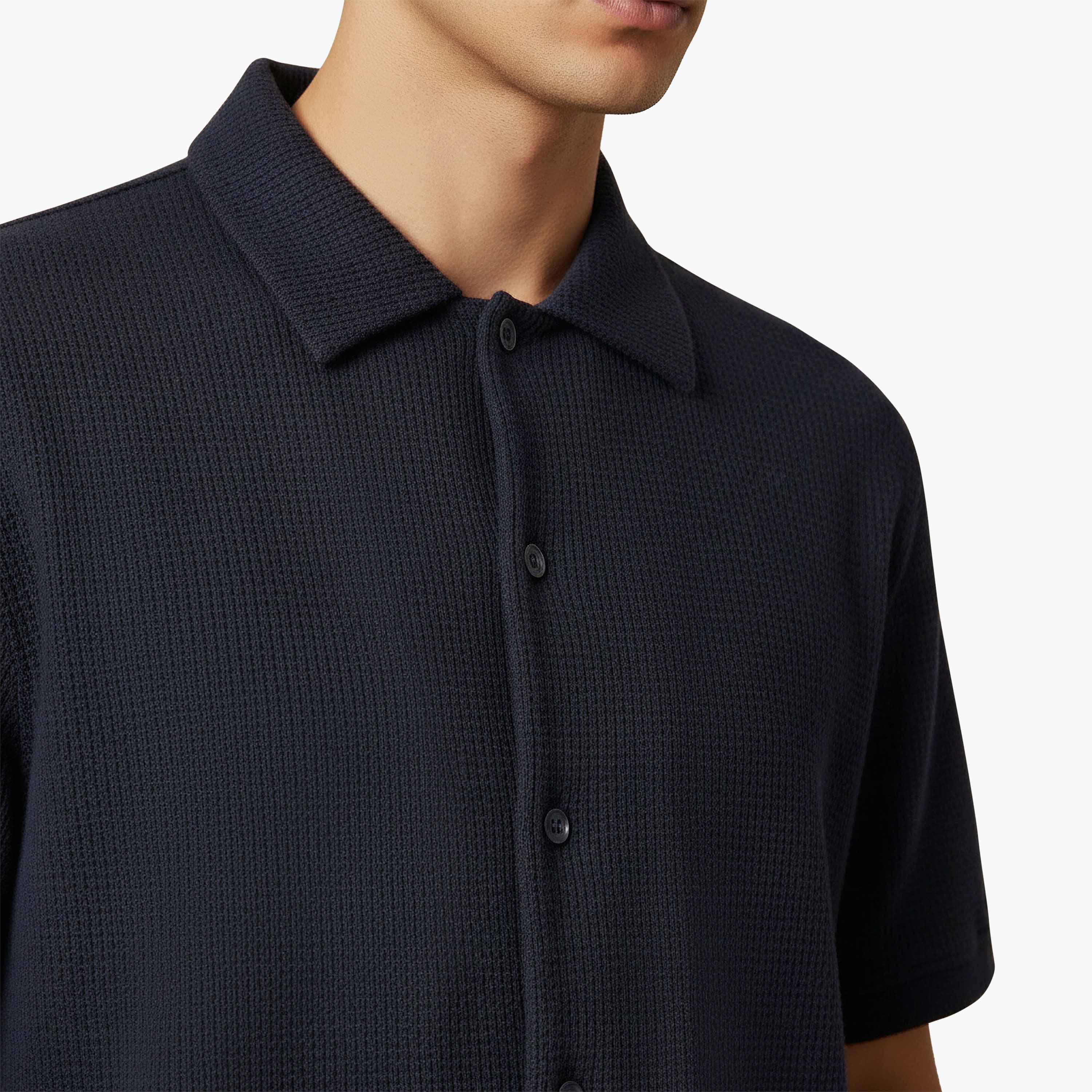 Men Regular Fit Collared Waffle Textured Short Sleeve Shirt-men-clothing-shirts-image-6