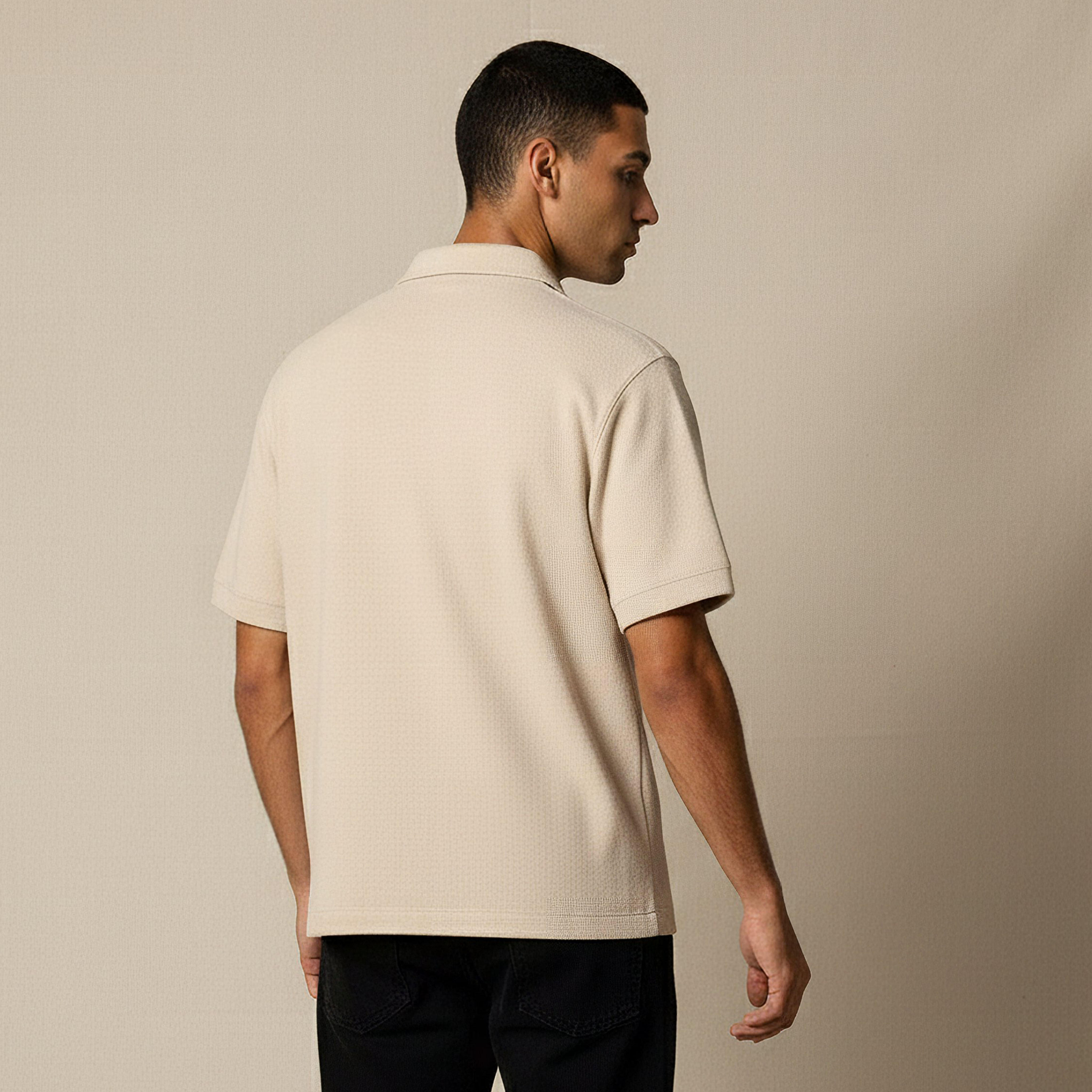 Men Regular Fit Collared Waffle Textured Short Sleeve Shirt-men-clothing-shirts-image-3