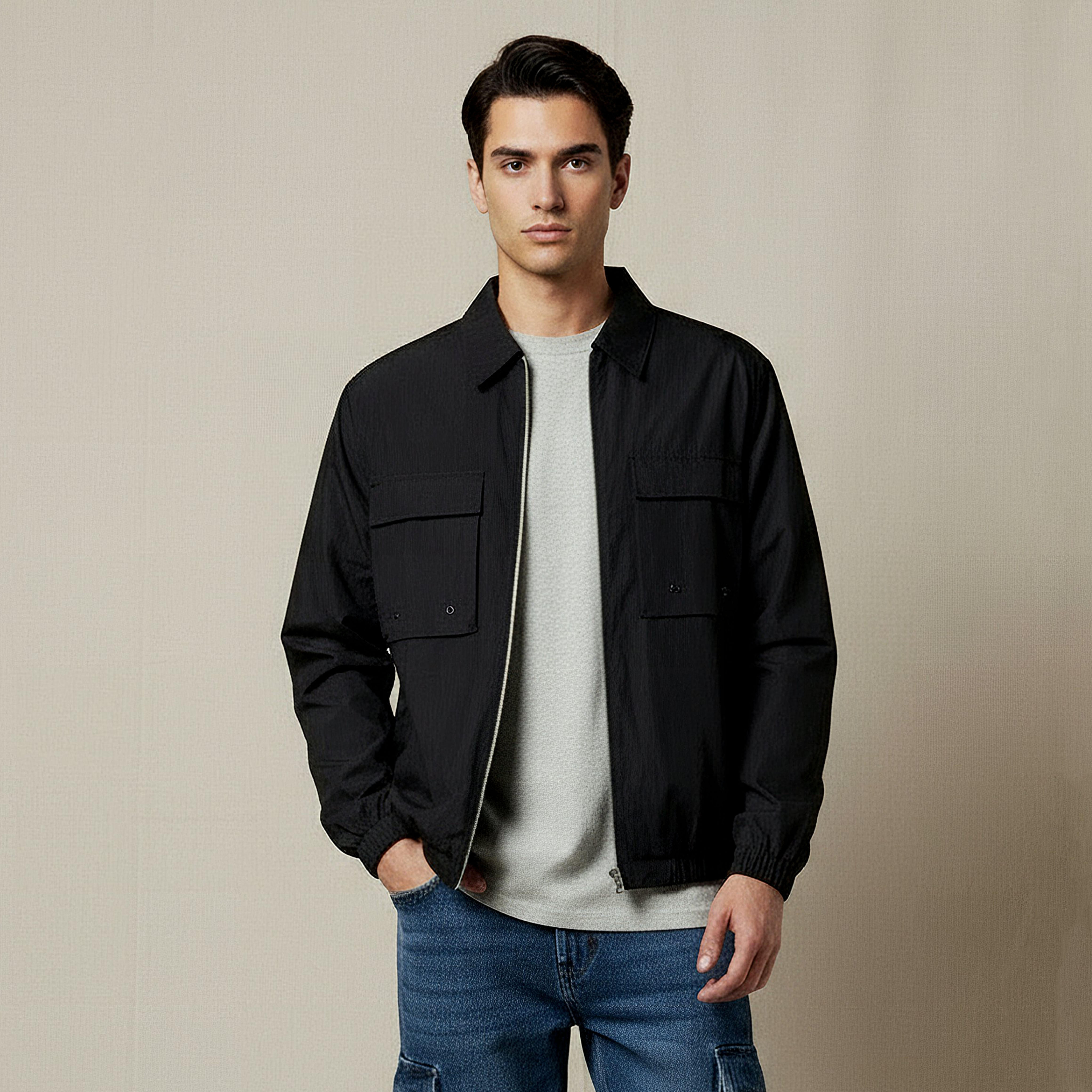 Men Regular Fit Zip Through Bomber Jacket-men-clothing-jacketsandblazers-jackets-image-1