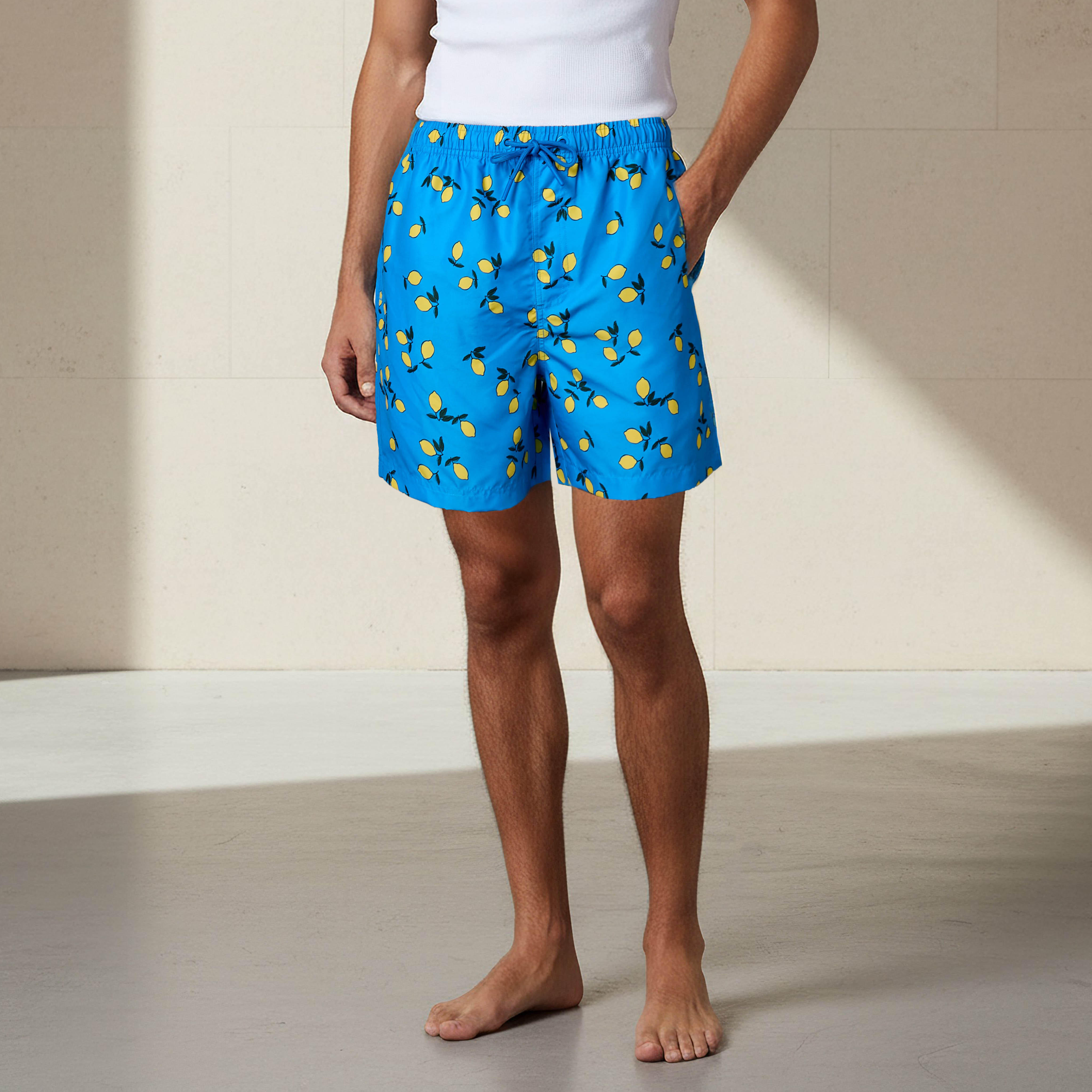 Men Lemon Print Swim Shorts-sports-men-clothing-swimwear-image-1
