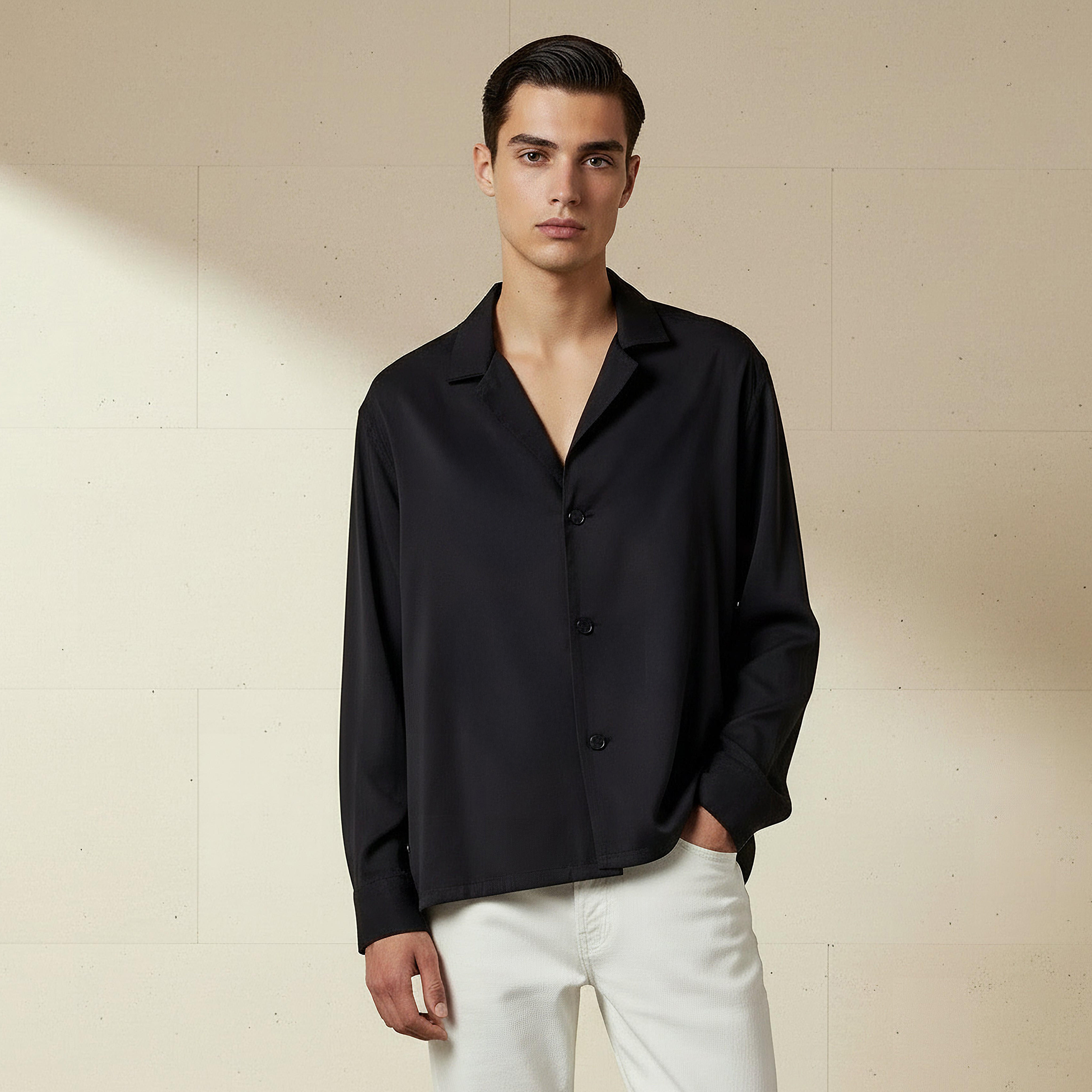 Men Relaxed Fit Collared Long Sleeves Blazer Shirt-men-clothing-shirts-image-1