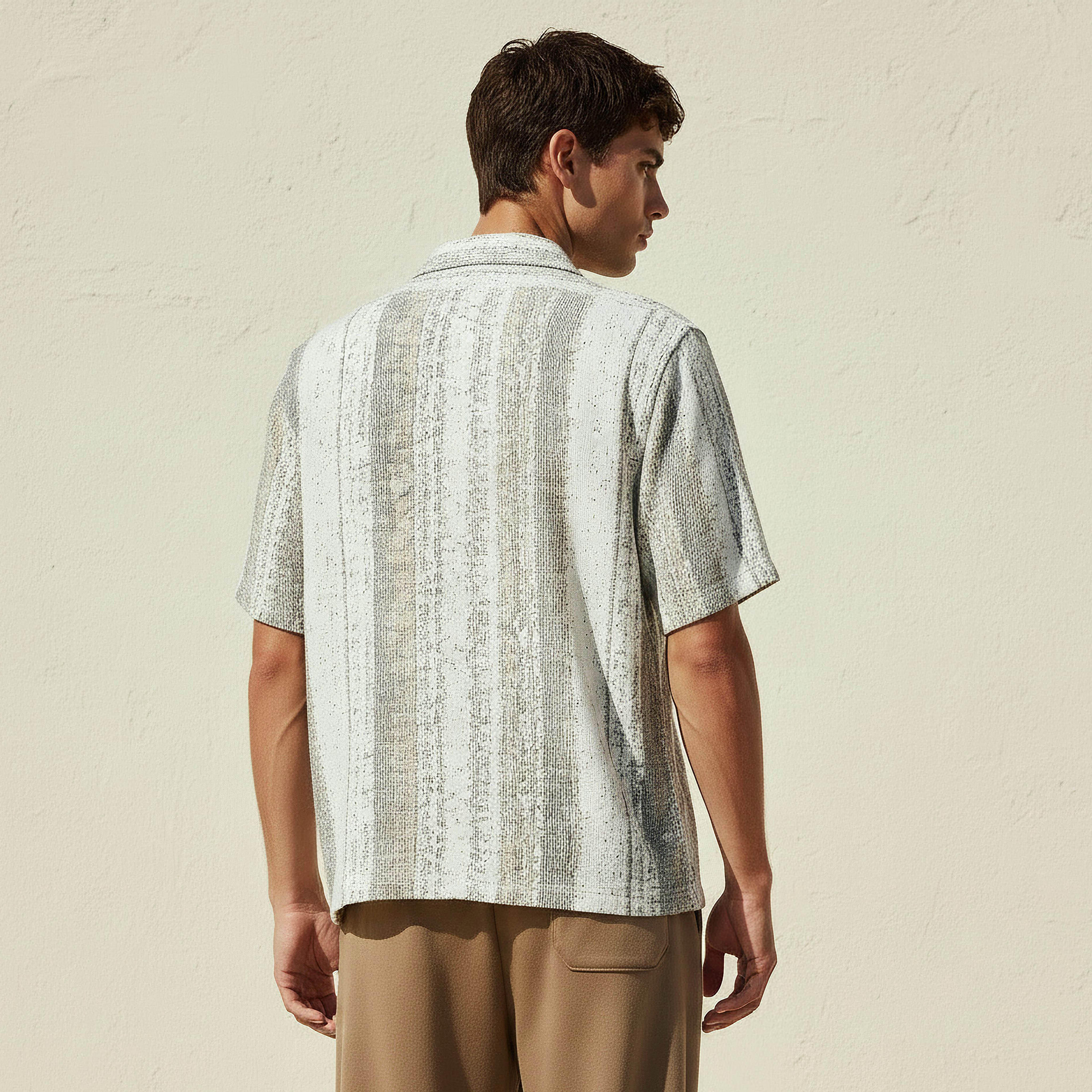 Men Regular Fit Camp Collar Jacquard Short Sleeve Shirt-men-clothing-shirts-image-4