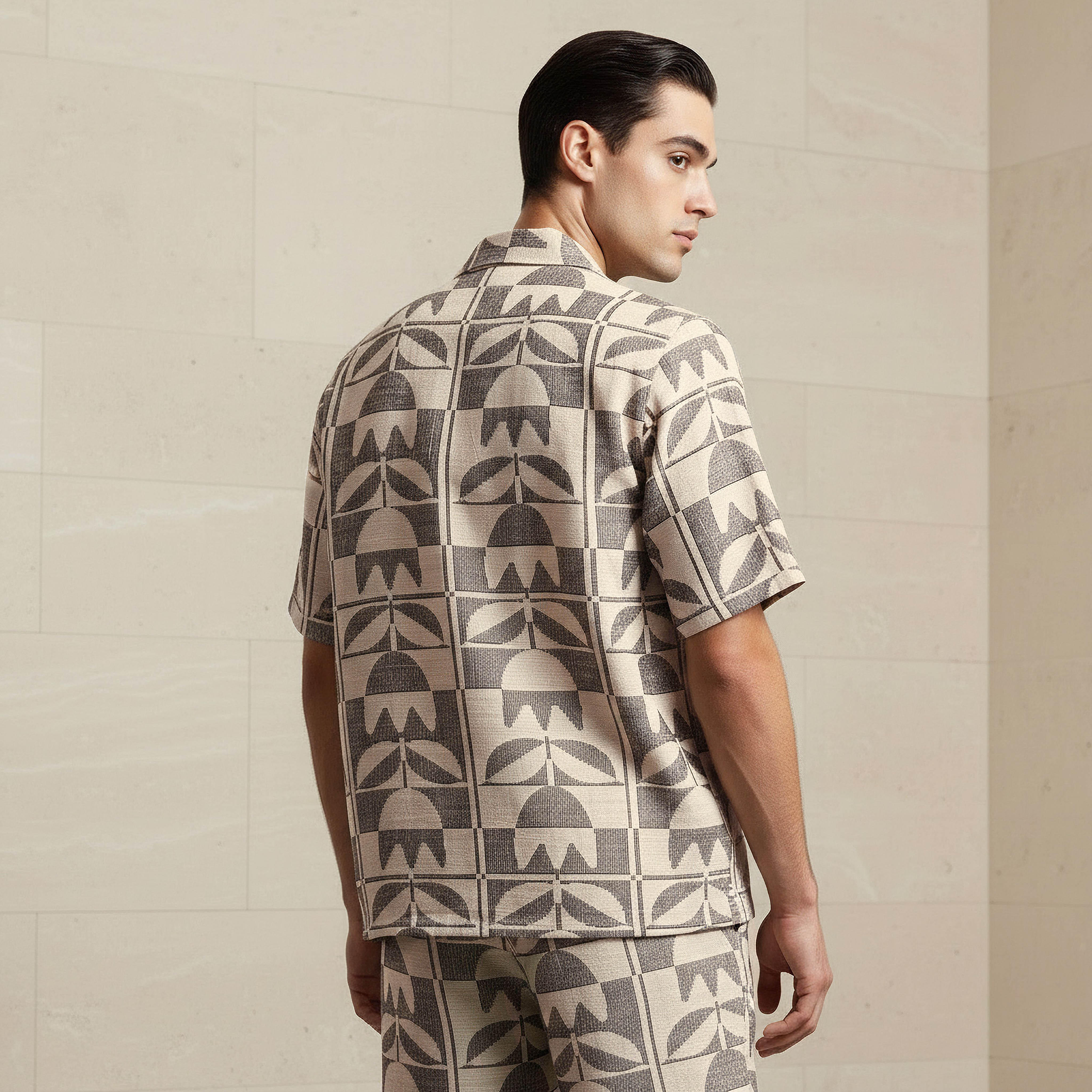 Men Regular Fit Camp Collar Jacquard Short Sleeve Shirt-men-clothing-shirts-image-4