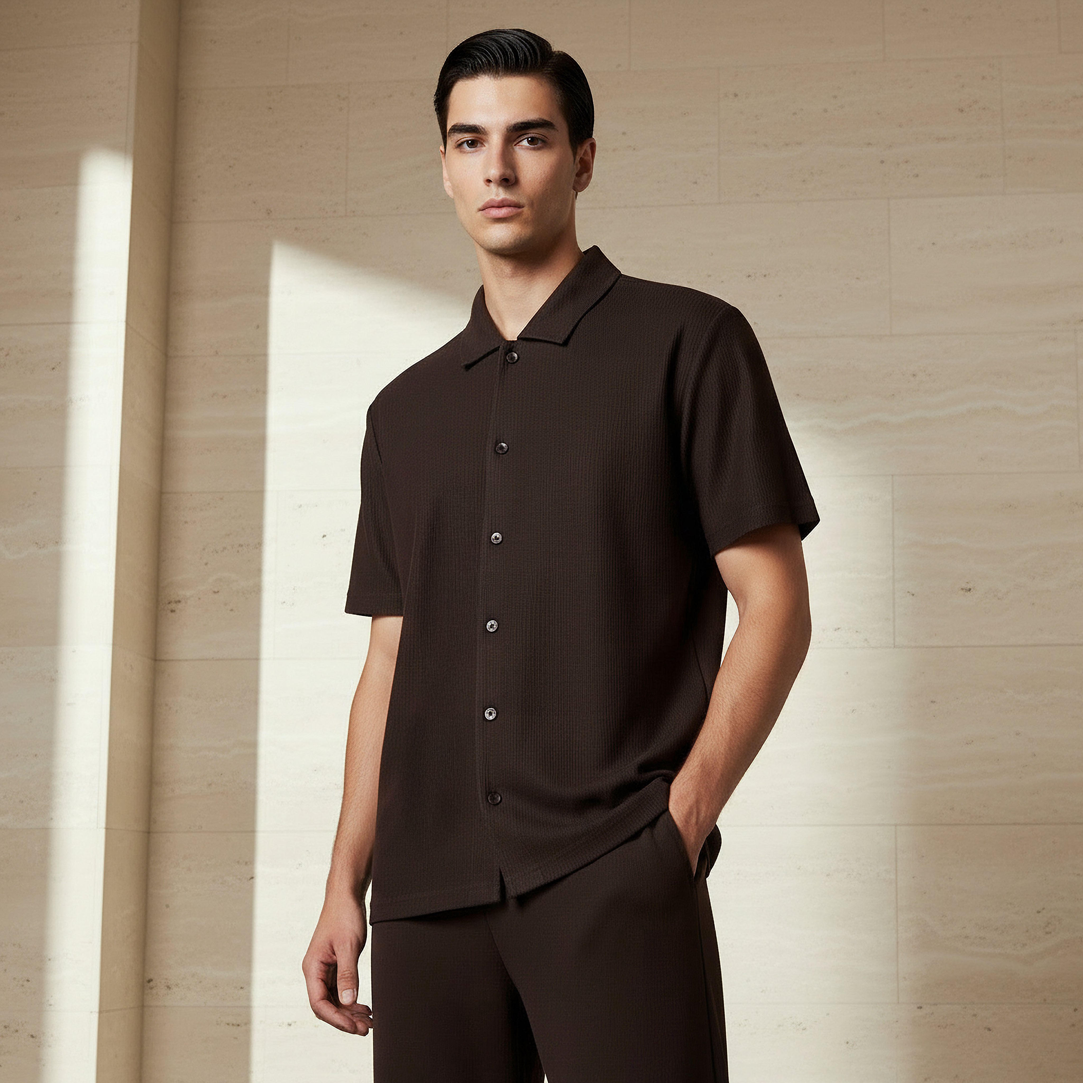 قميص بقصة عادية وياقة وملمس بارز وأكمام قصيرة للرجال-men-clothing-tshirtsandpolos-polos-image-5