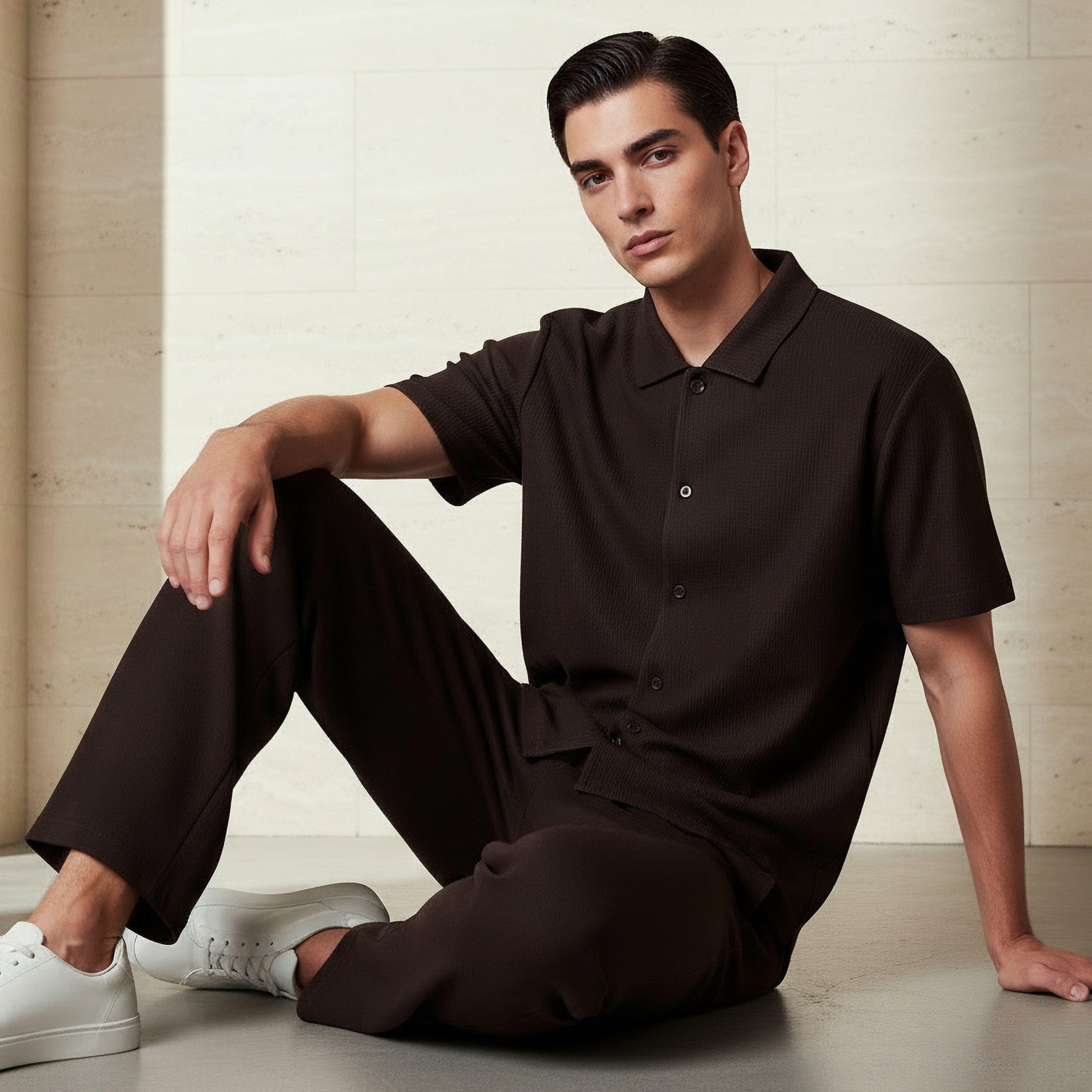 قميص بقصة عادية وياقة وملمس بارز وأكمام قصيرة للرجال-men-clothing-tshirtsandpolos-polos-image-1