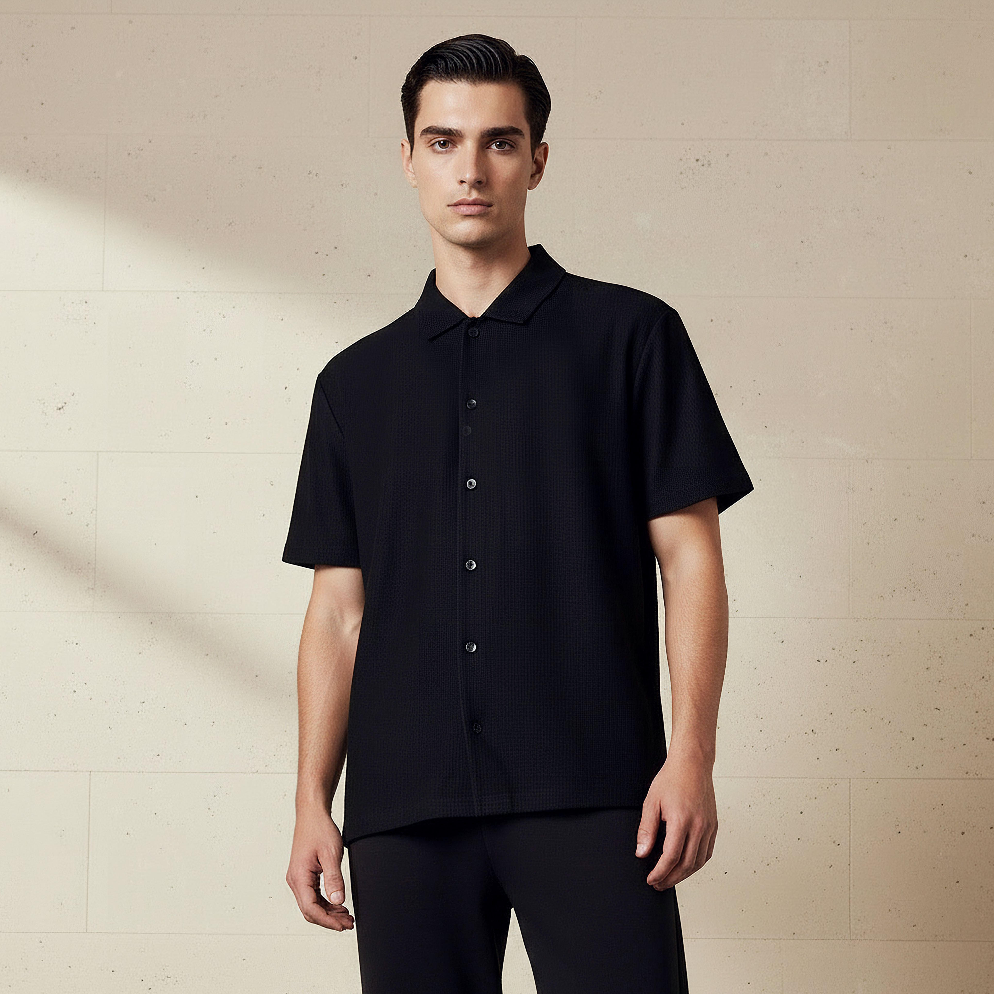 Men Regular Fit Collared Textured Short Sleeve Shirt-men-clothing-tshirtsandpolos-polos-image-1