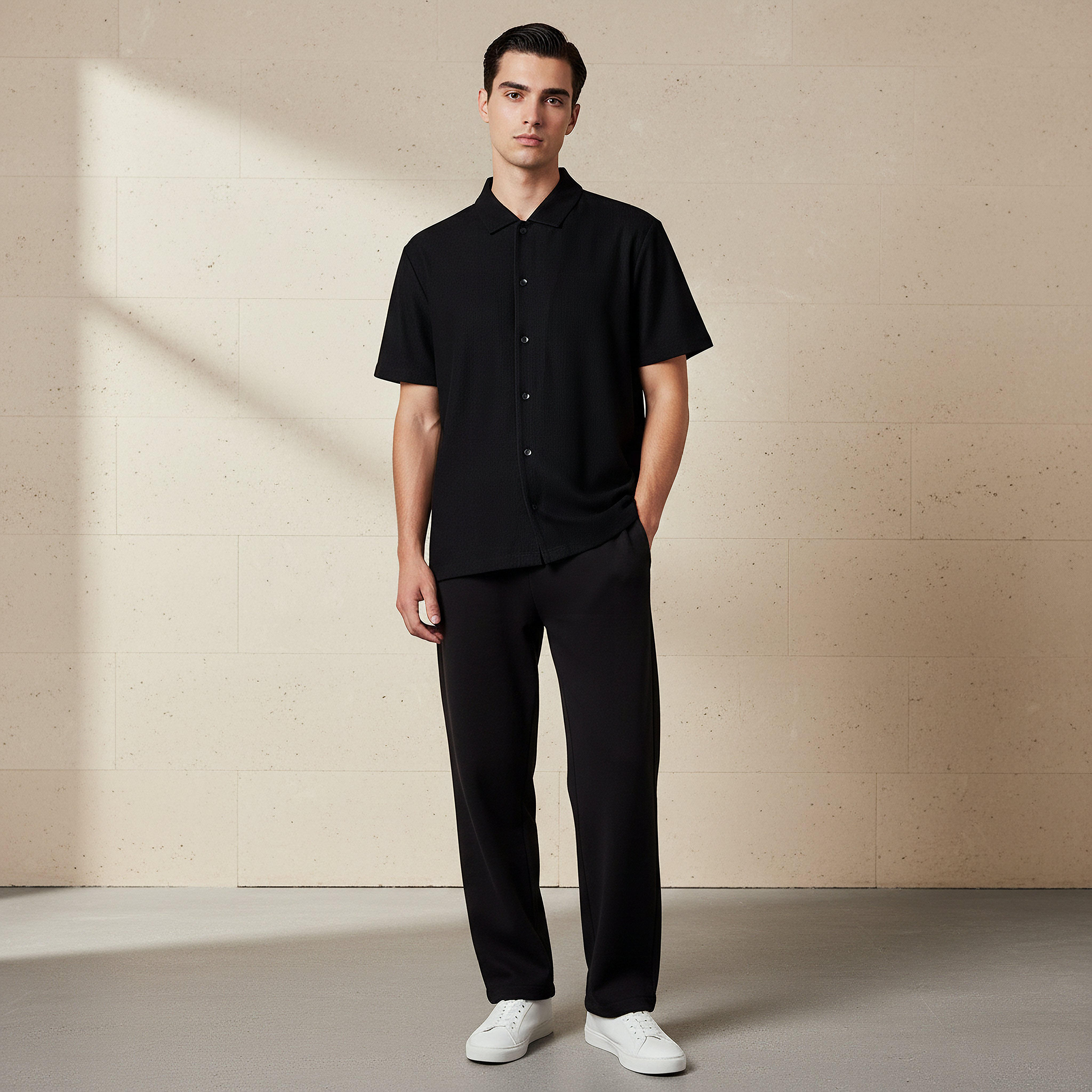Men Regular Fit Collared Textured Short Sleeve Shirt-men-clothing-tshirtsandpolos-polos-image-2