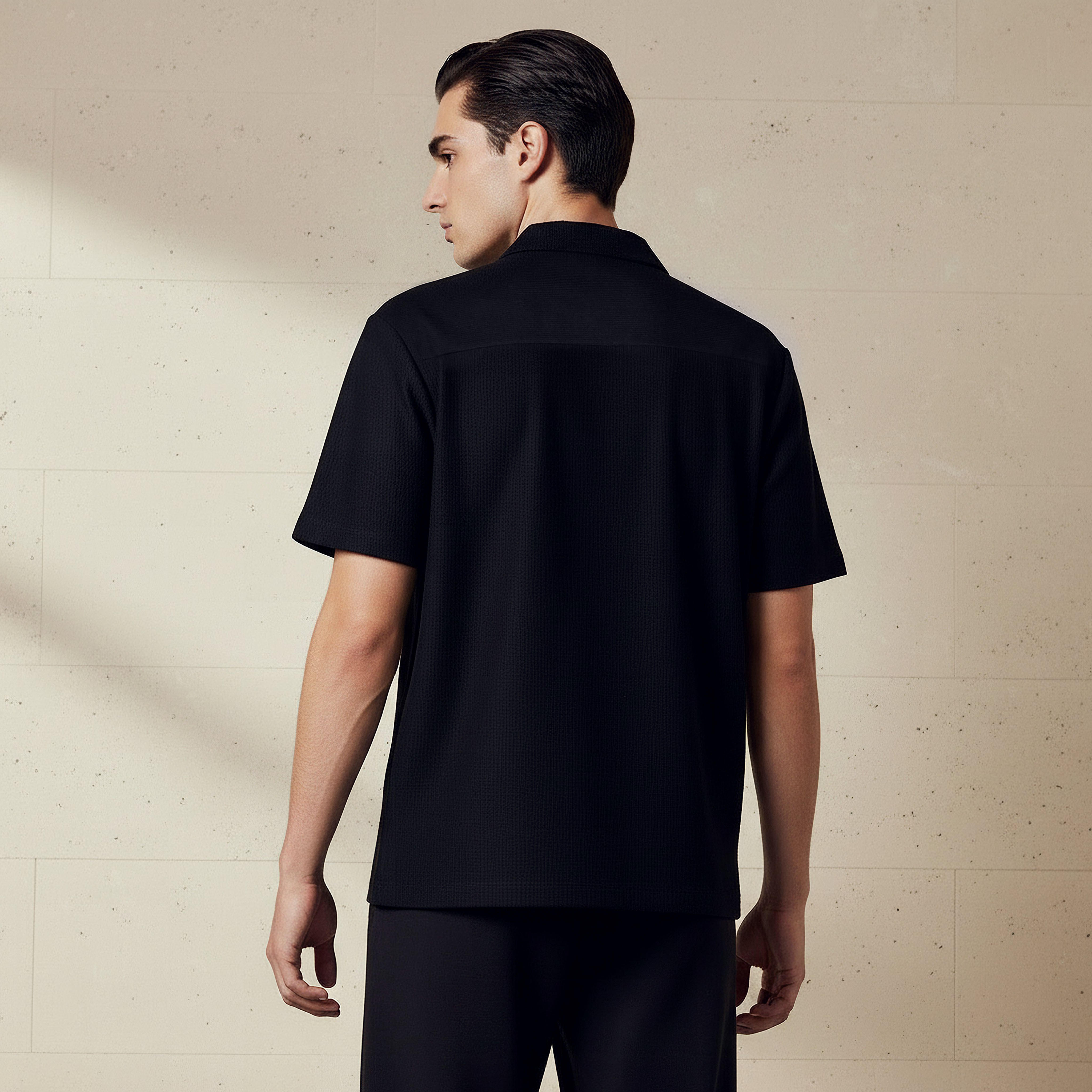 Men Regular Fit Collared Textured Short Sleeve Shirt-men-clothing-tshirtsandpolos-polos-image-3