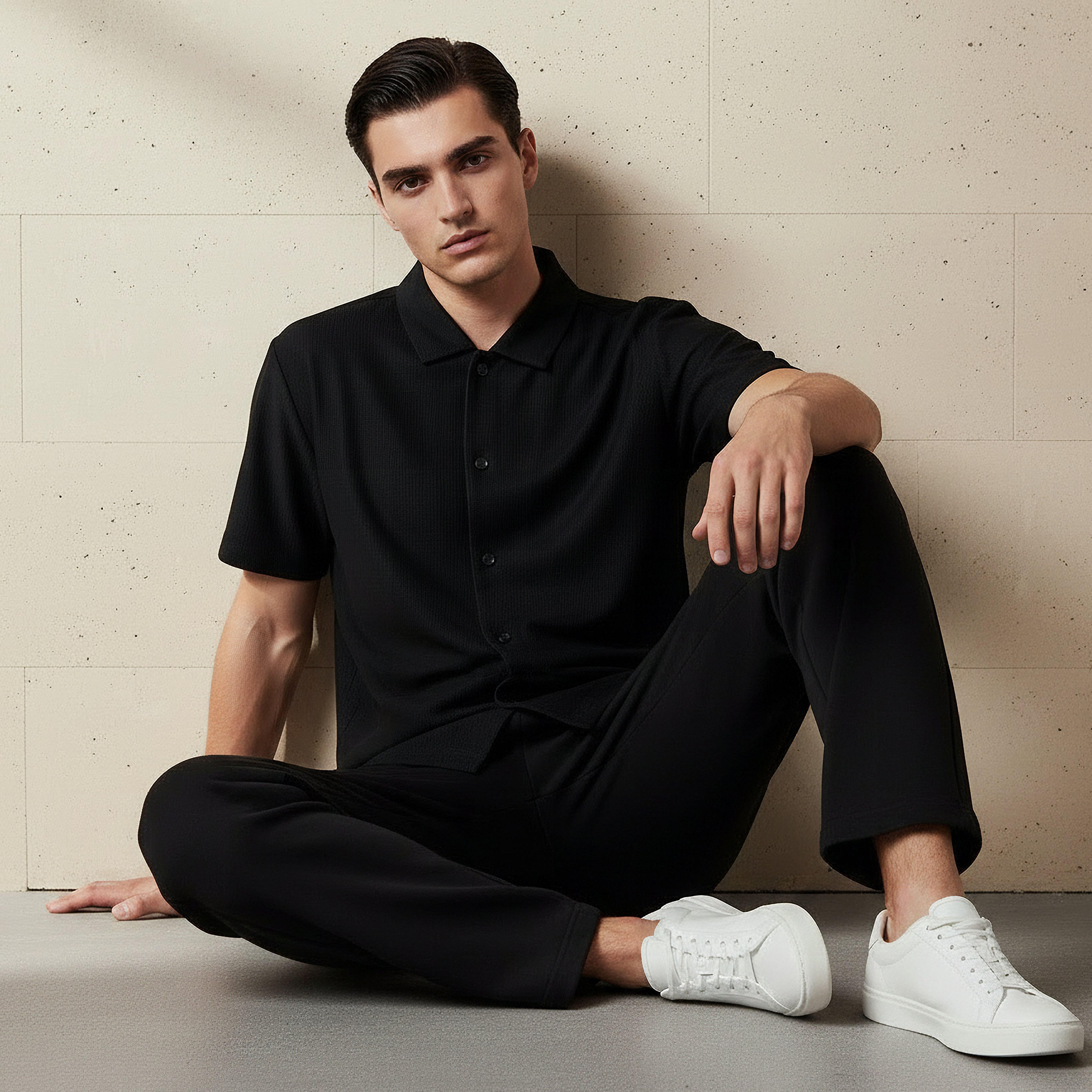 Men Regular Fit Collared Textured Short Sleeve Shirt-men-clothing-tshirtsandpolos-polos-image-5