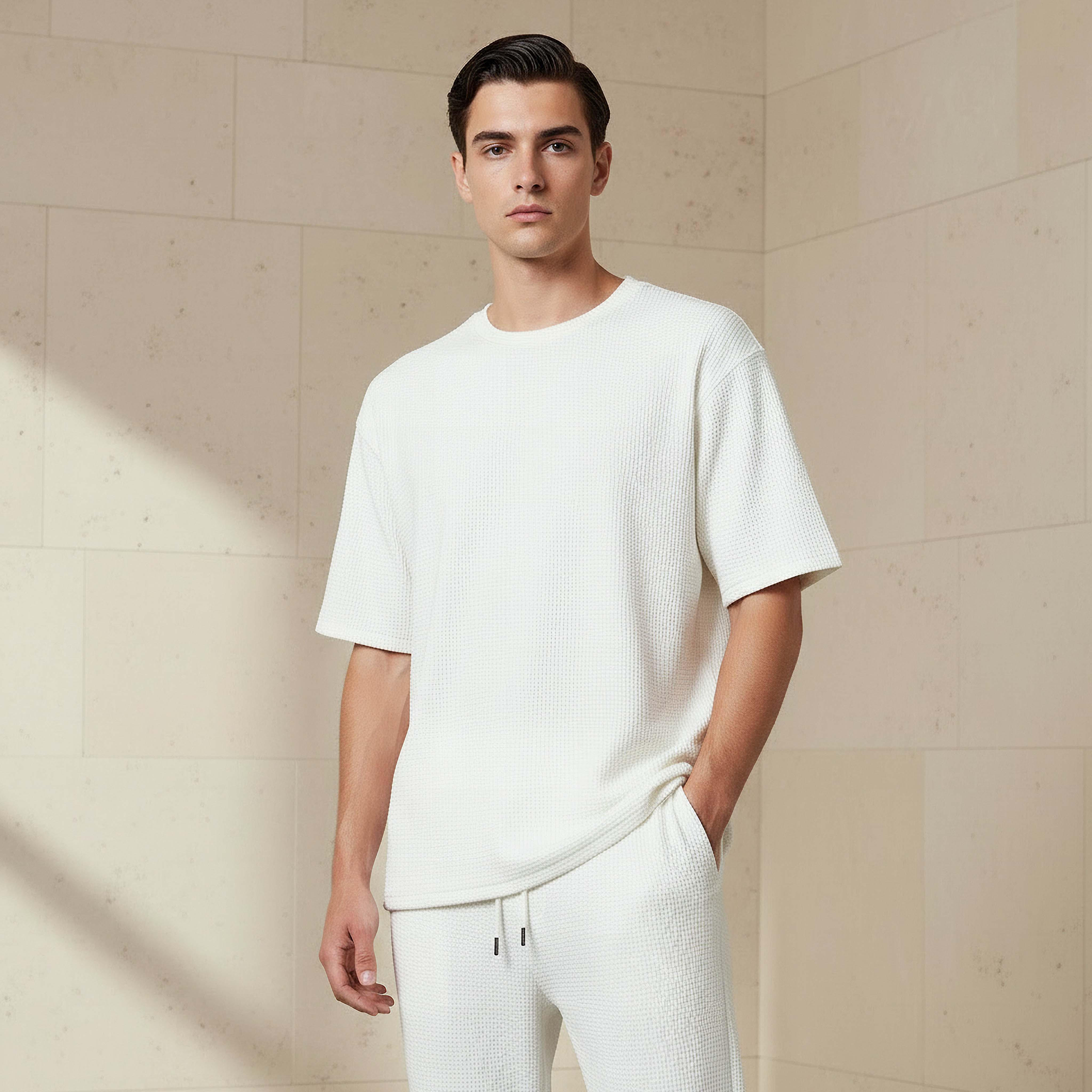 Men Crew Neck Short Sleeves Textured T-shirt-men-clothing-coordsets-image-1