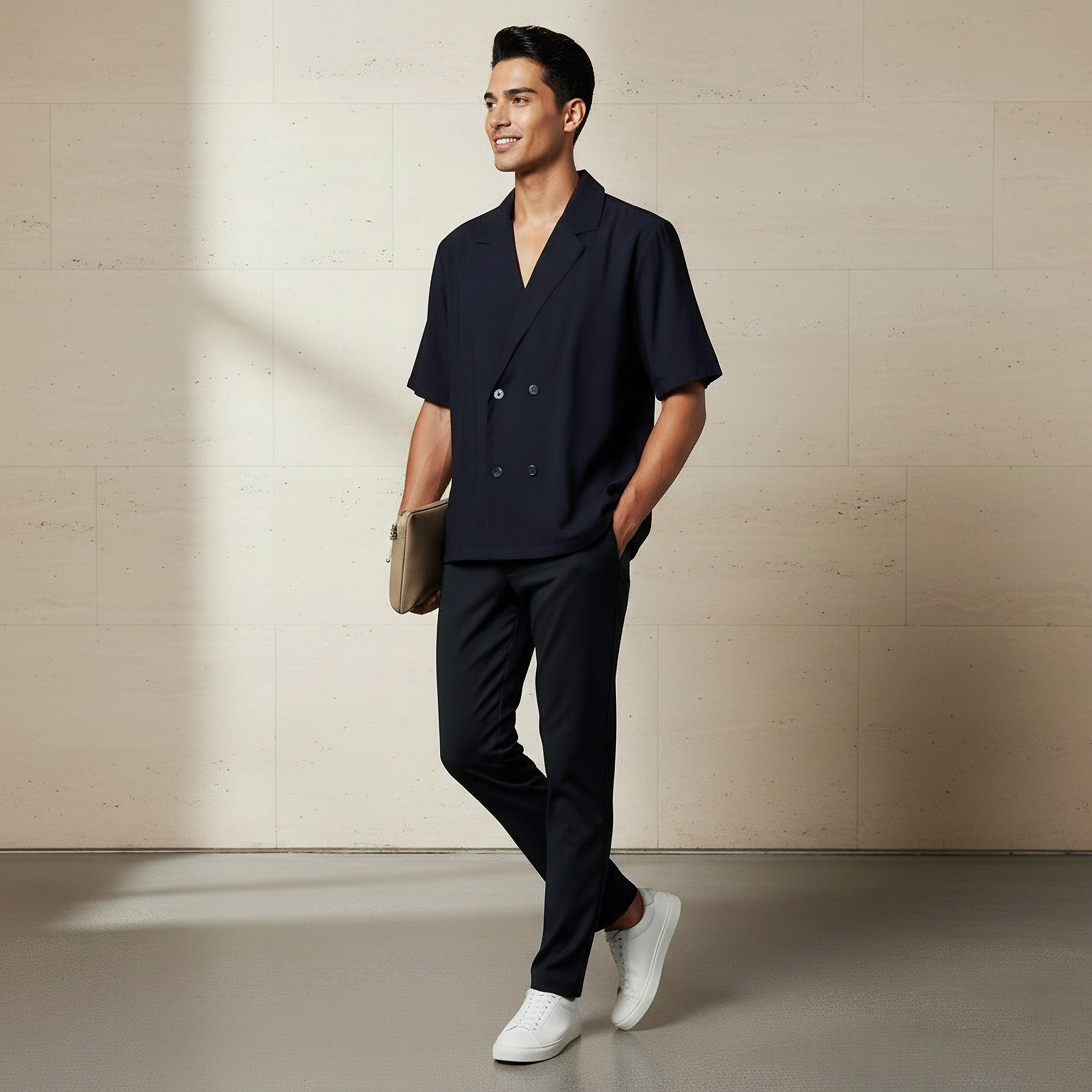 Men Regular Fit Collared Short Sleeves Blazer Shirt-men-clothing-shirts-image-3