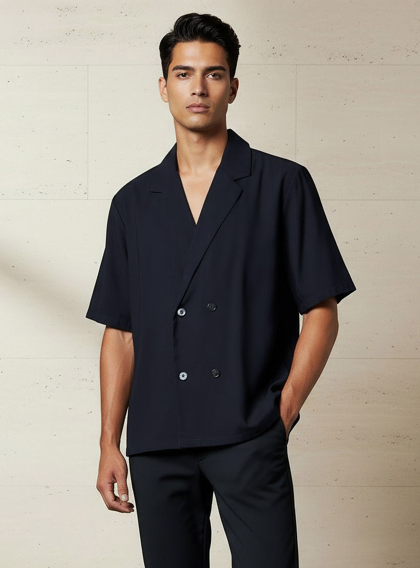 Men Regular Fit Collared Short Sleeves Blazer Shirt-men-clothing-shirts-image-5