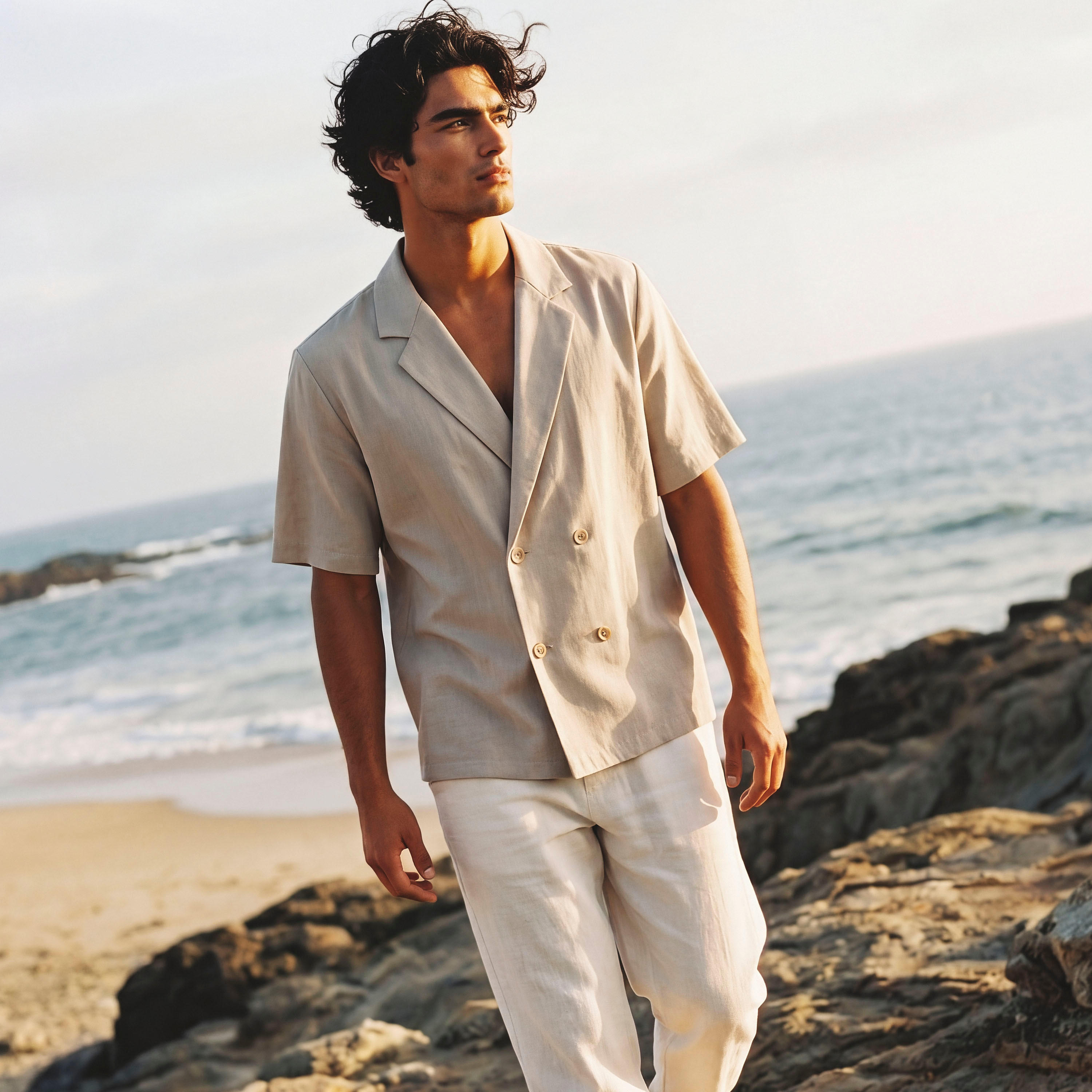 Men Regular Fit Collared Short Sleeves Blazer Shirt-men-clothing-shirts-image-1