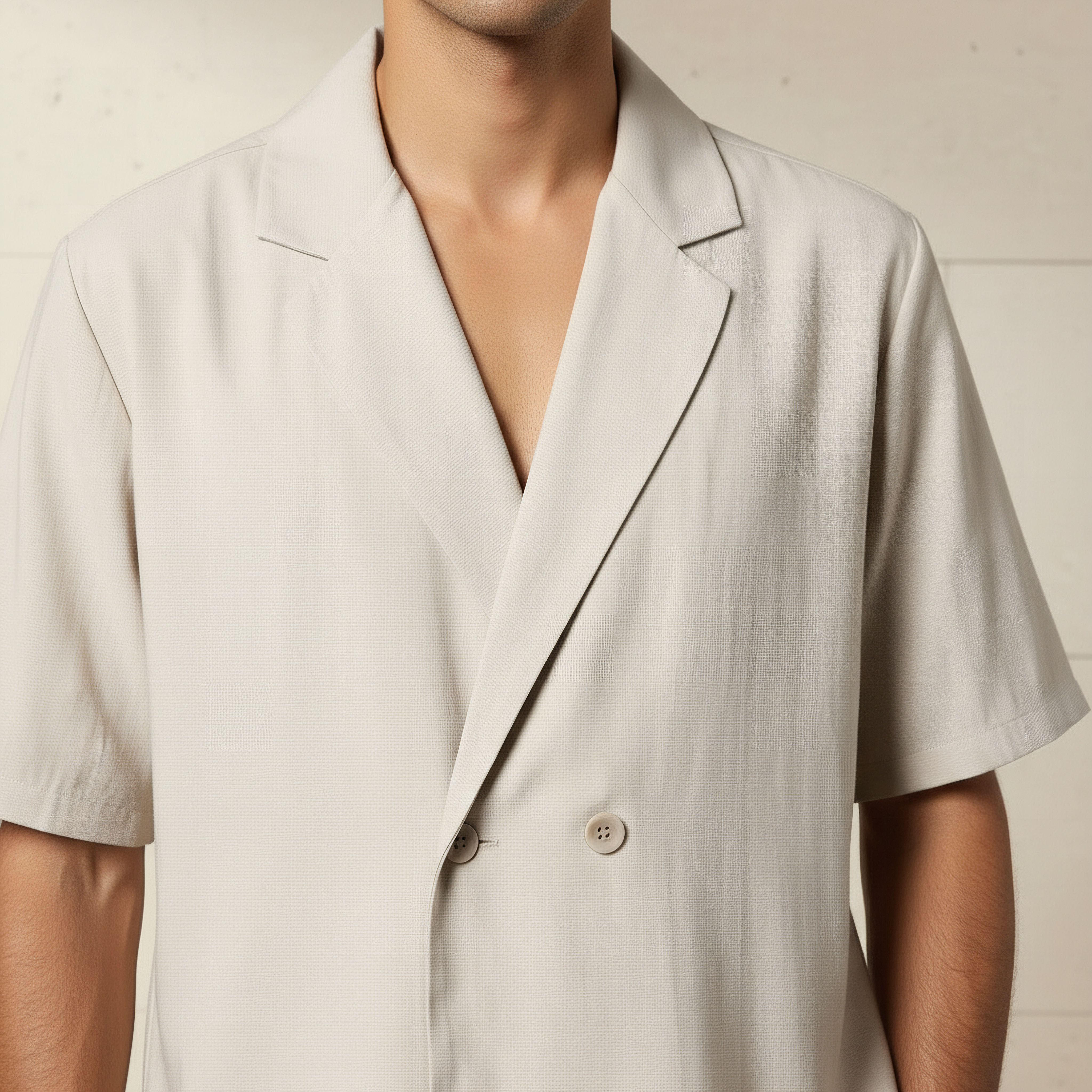 Men Regular Fit Collared Short Sleeves Blazer Shirt-men-clothing-shirts-image-2