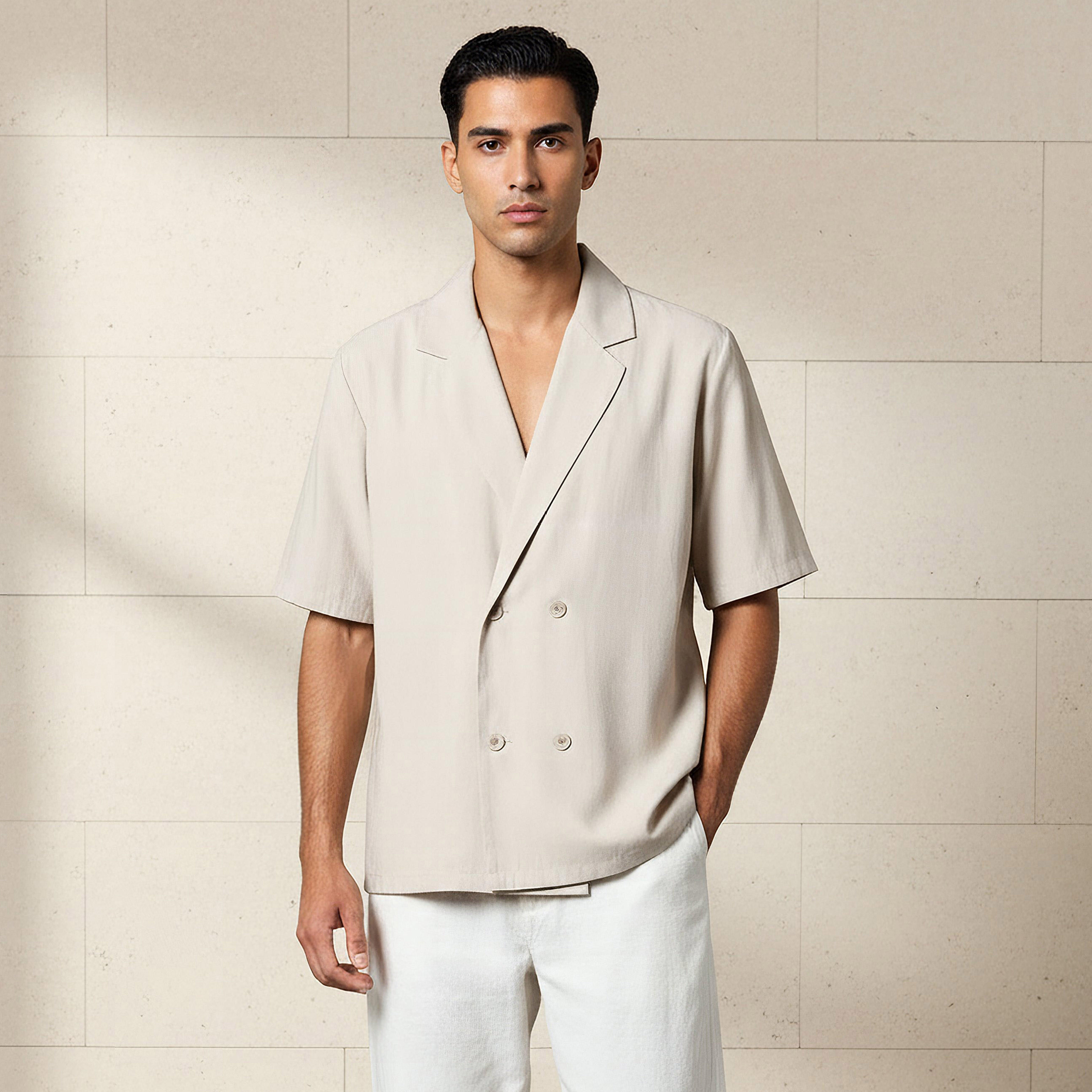 Men Regular Fit Collared Short Sleeves Blazer Shirt-men-clothing-shirts-image-5